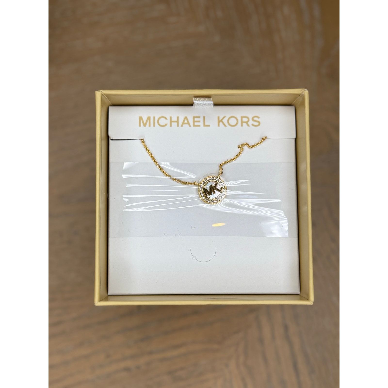 Michael Kors Michael Kors MK Logo Pendant Necklace Gold Tone Crystal Circ Size ONE SIZE - 1 Thumbnail