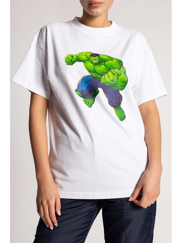 Balenciaga o1bcso1str1224 Hulk 2021MARVEL Medium Fit T-Shirt in White Size M / US 6-8 / IT 42-44 - 3 Thumbnail