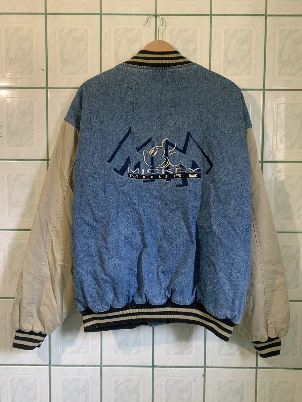Disney × Vintage 90s Vintage Mickey Mouse Varsity Denim Bomber Jacket Size US XXL / EU 58 / 5 - 3 Thumbnail