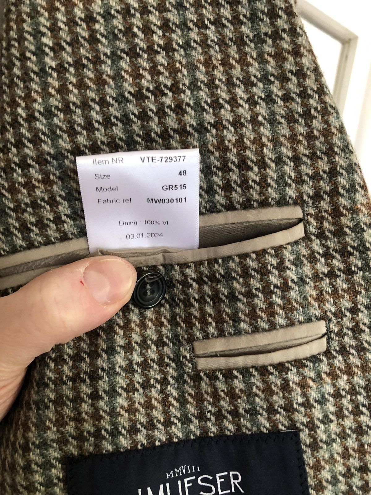 J. Mueser Campania sport jacket in beige-olive-brown houndstooth tweed Size 38R - 7 Thumbnail