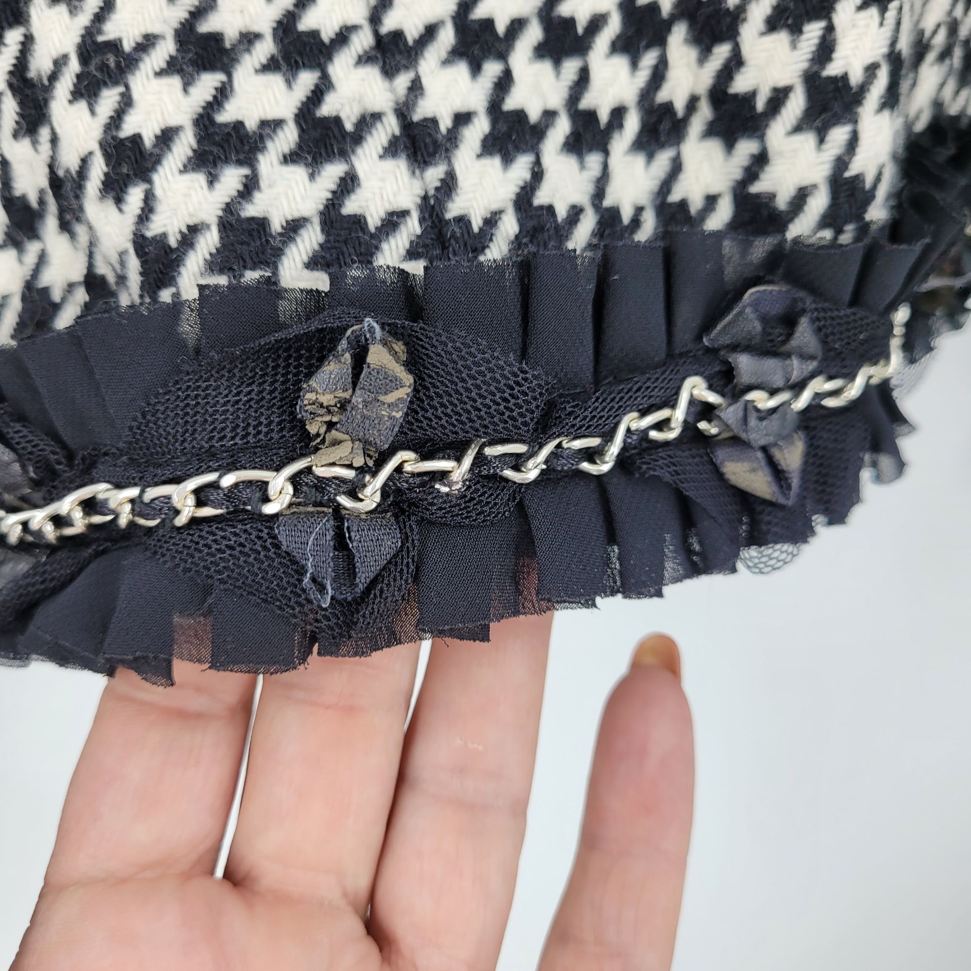 White House Black Market WHBM Womens Wool Blend Houndstooth Blazer Sz 2 Ruffle Chain Size XS / US 0-2 / IT 36-38 - 5 Thumbnail
