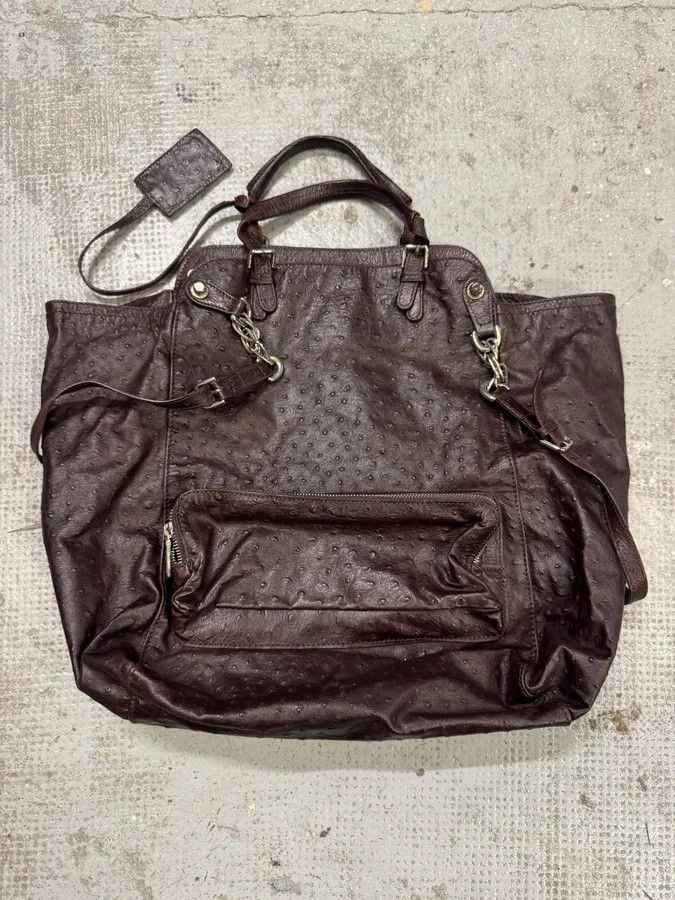 Dolce & Gabbana 2000s Dolce & Gabbana Ostrich Effect Brown Leather Bag Size ONE SIZE - 1 Thumbnail