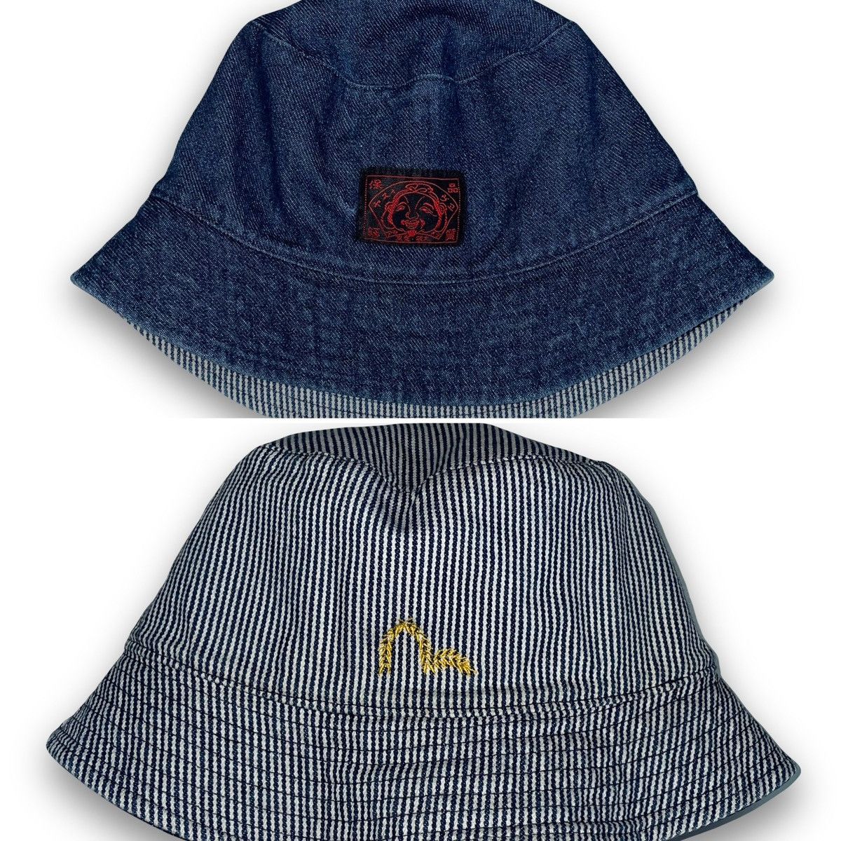 image of Evisu Japanese Reversible Panama Hat in Blue, Men's