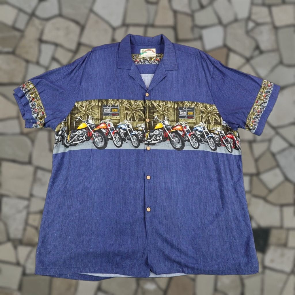 Paradise Found VINTAGE Paradise Found Shirt Mens 3XL Blue Hawaiian Motorcycles Biker Aloha Camp Shirt Size US XXL / EU 58 / 5 - 1 Thumbnail
