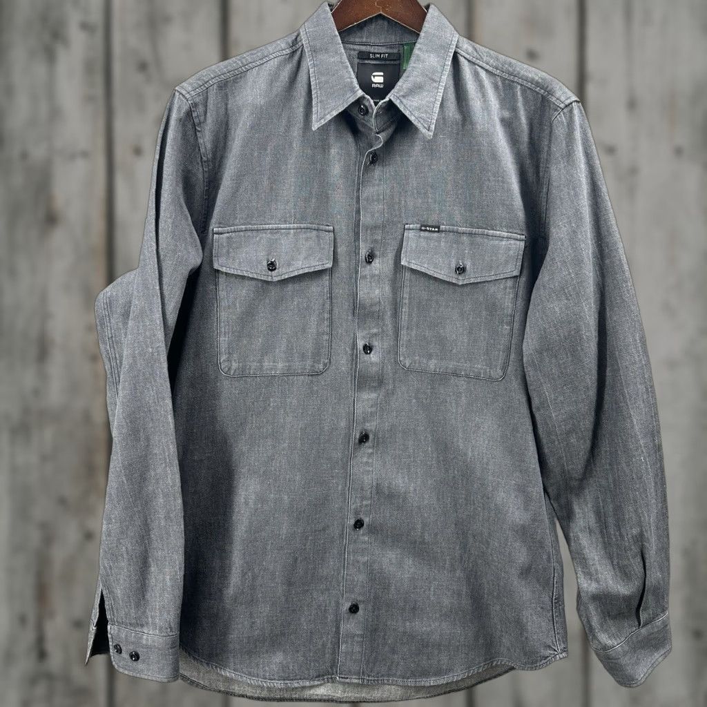 G-Star G-STAR Marine Slim Button-Up Shirt Men XL Long Sleeve Collared Gray Western Gorpcore Size US XL / EU 56 / 4 - 1 Thumbnail