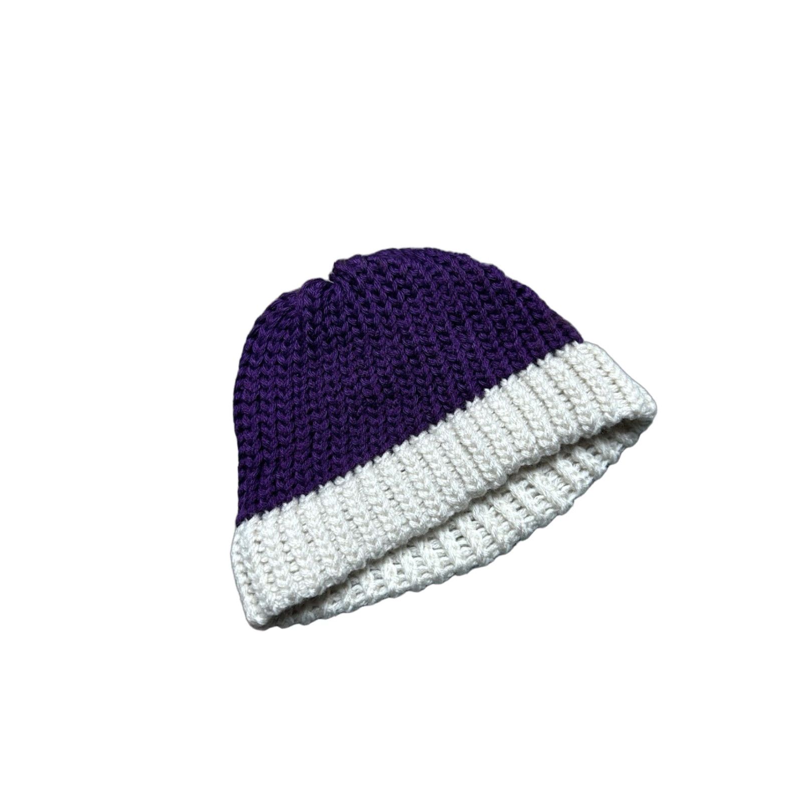 Vintage VINTAGE Crochet Beanie Hand Made Purple White Snow Toboggan Soft Adult OSFA Women One Size Size ONE SIZE - 1 Thumbnail