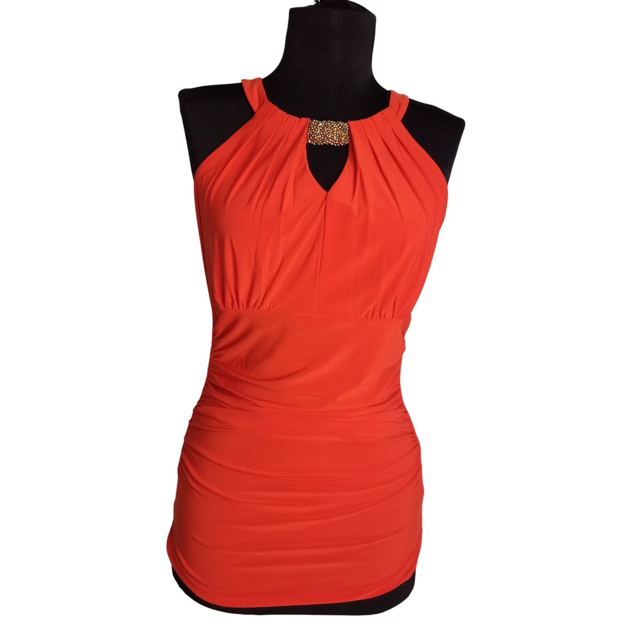 White House Black Market WHBM XS Halter Top Orange Sleeveless Keyhole Embellished Bea Size XS / US 0-2 / IT 36-38 - 1 Thumbnail