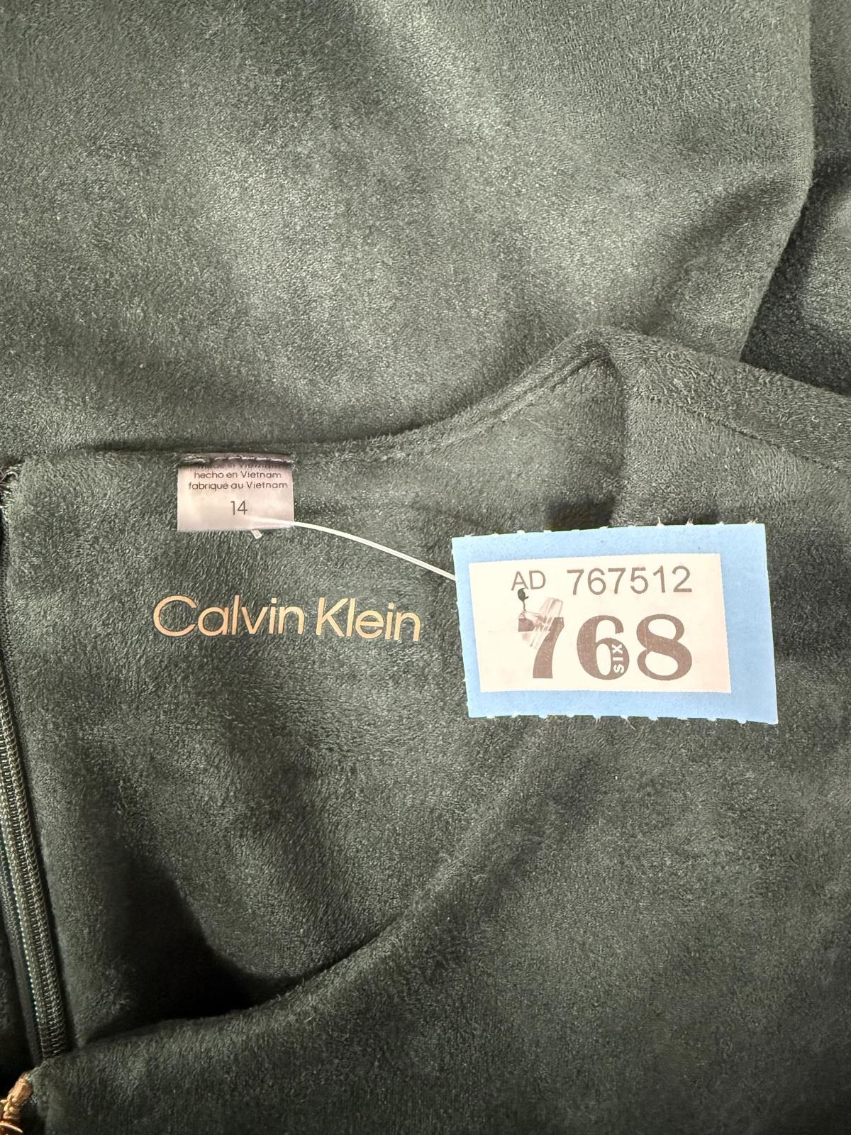 Calvin Klein Calvin Klein Dark Green Suede Short Sleeve Dress Size L / US 10 / IT 46 - 4 Thumbnail