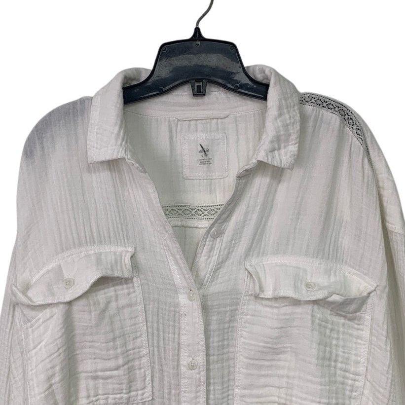 American Eagle Outfitters New Aerie Long Sleeve 100% Cotton Collared Button Up Shirt Size XXL / US 16-18 / IT 52-54 - 2 Thumbnail