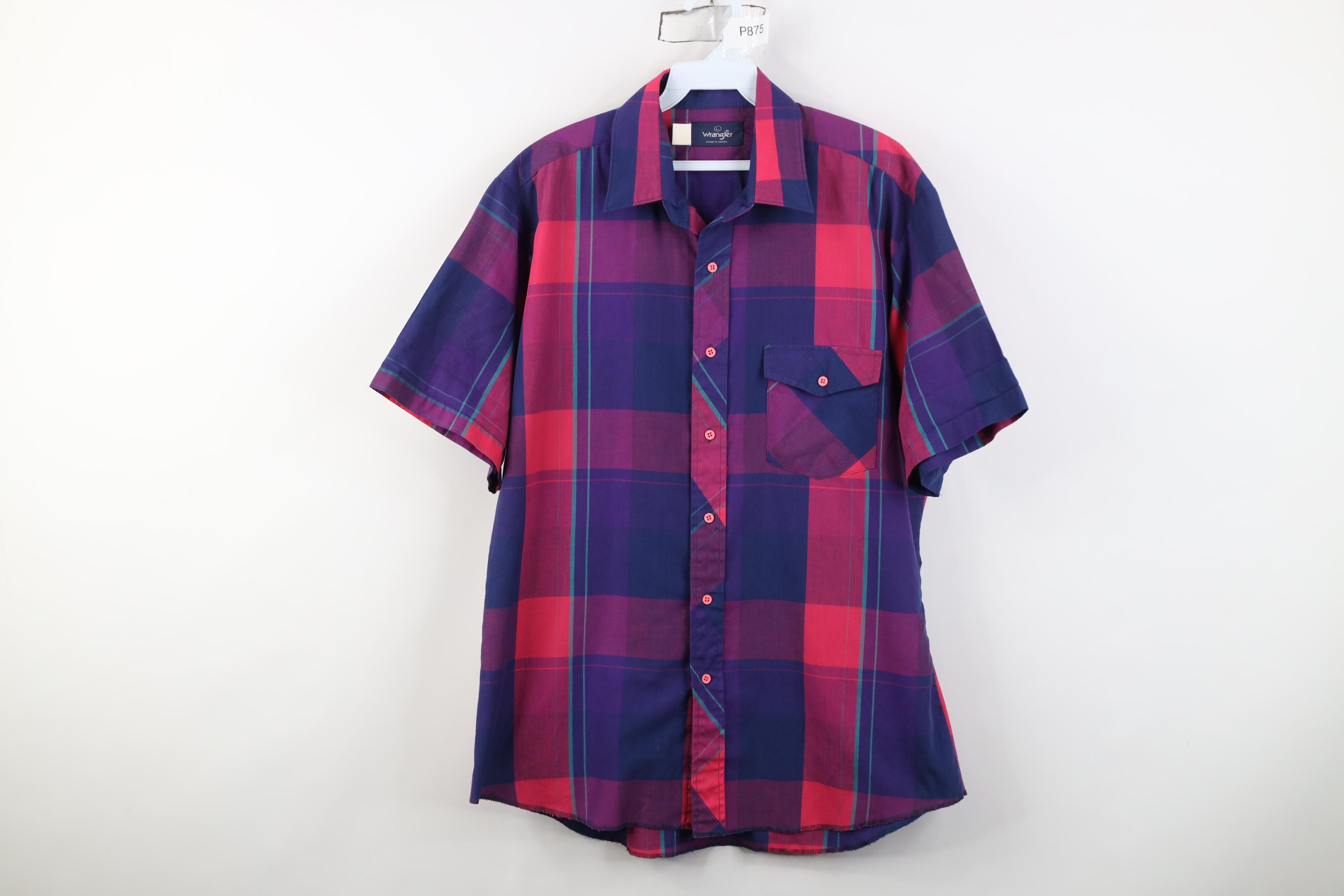 Wrangler Vintage 80s Wrangler Cowboy Short Sleeve Button Shirt Plaid Size US L / EU 52-54 / 3 - 1 Thumbnail
