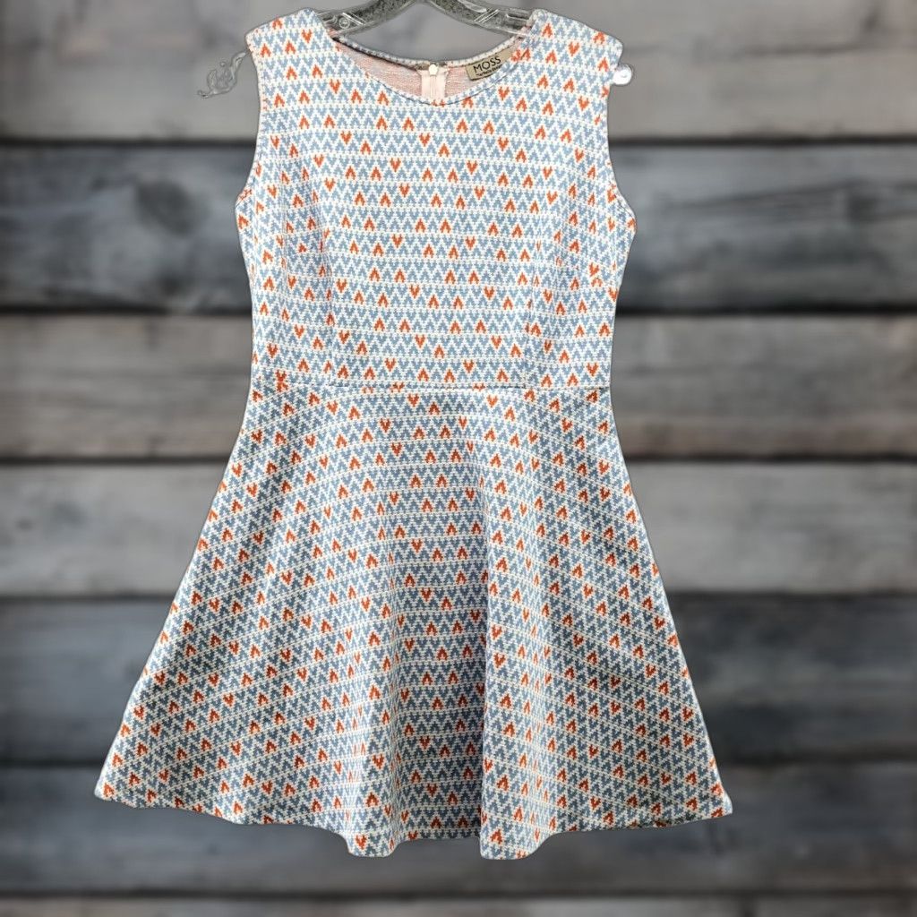 Vintage Moss Geometric Aztec Skater Mini Dress L Green Sleeveless Crew Neck Back Zip Knit Polyester Women Juniors Size L / US 10 / IT 46 - 1 Thumbnail