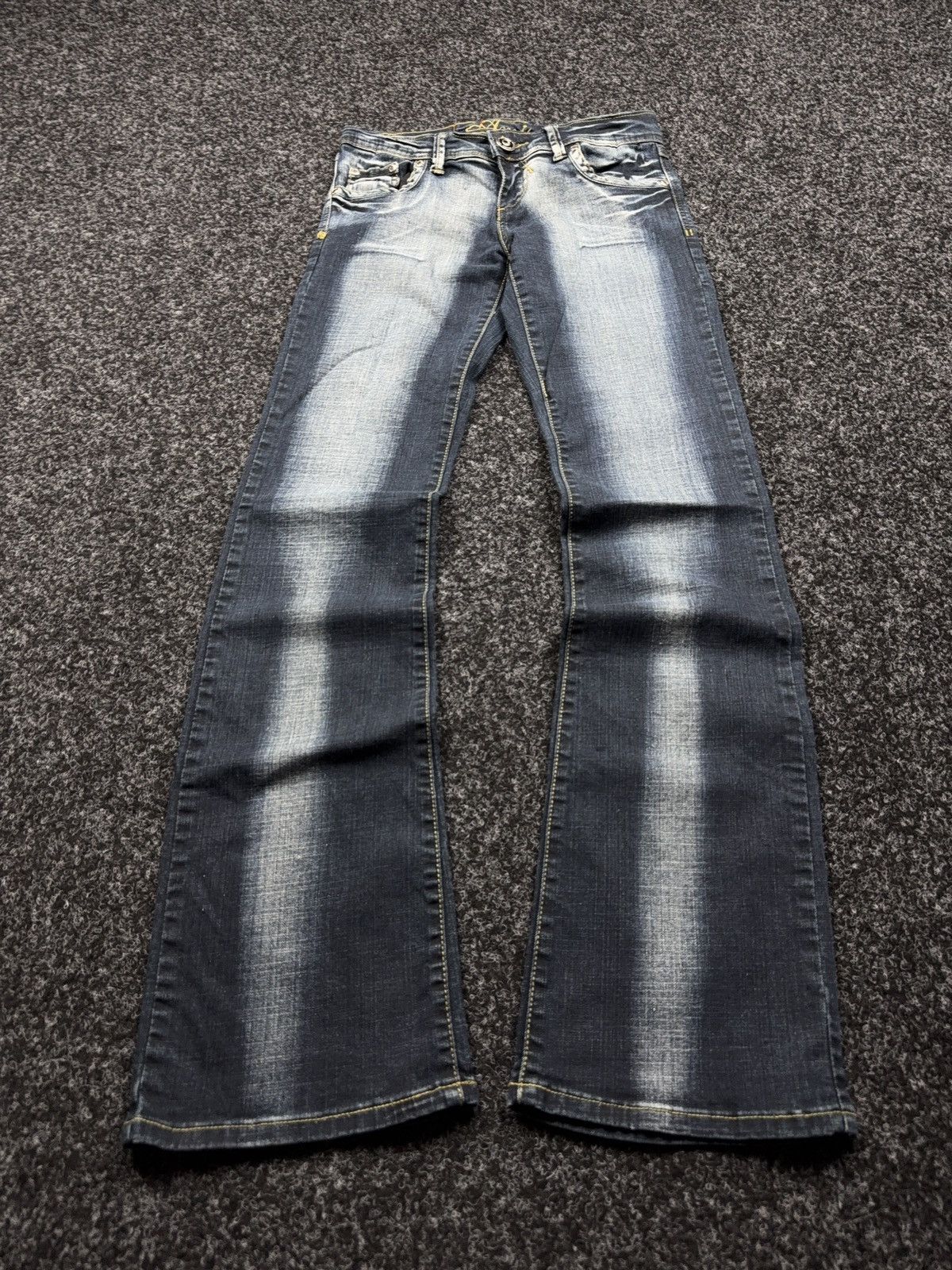 Hysteric Glamour Y2K Japanese LGB Punk Crown Embroidered Flared Denim Jeans Size 29" - 2 Thumbnail