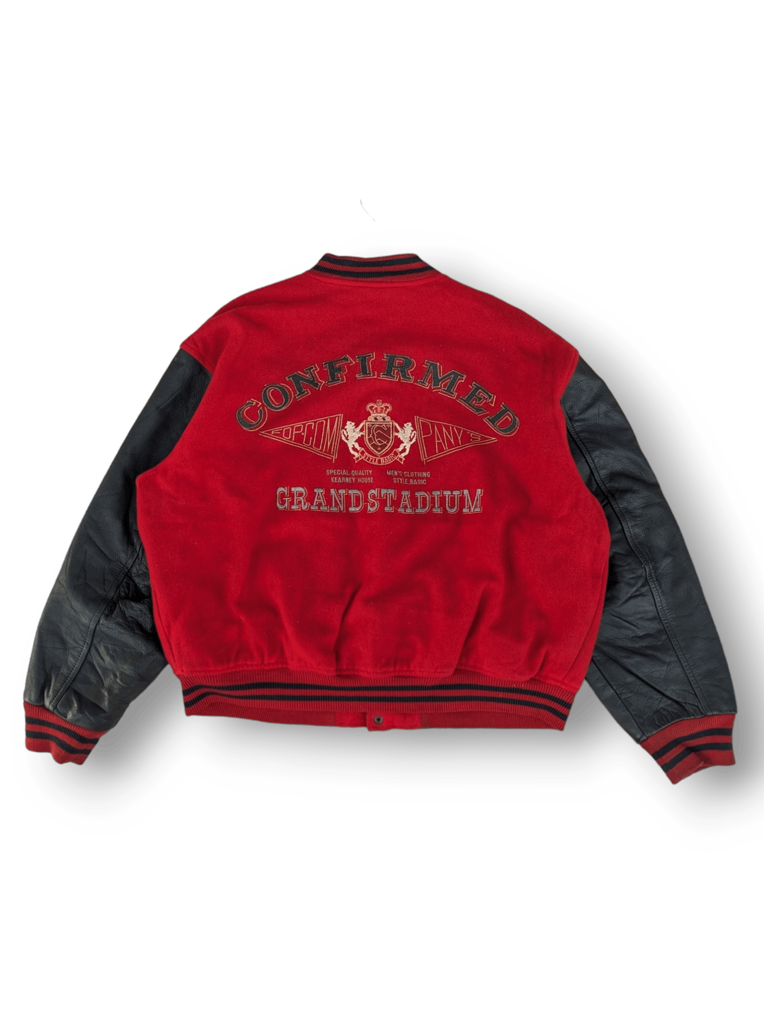 image of Vintage Kearny House Leather Sleeve Varsity Jacket in Red, Men's (Size Medium)