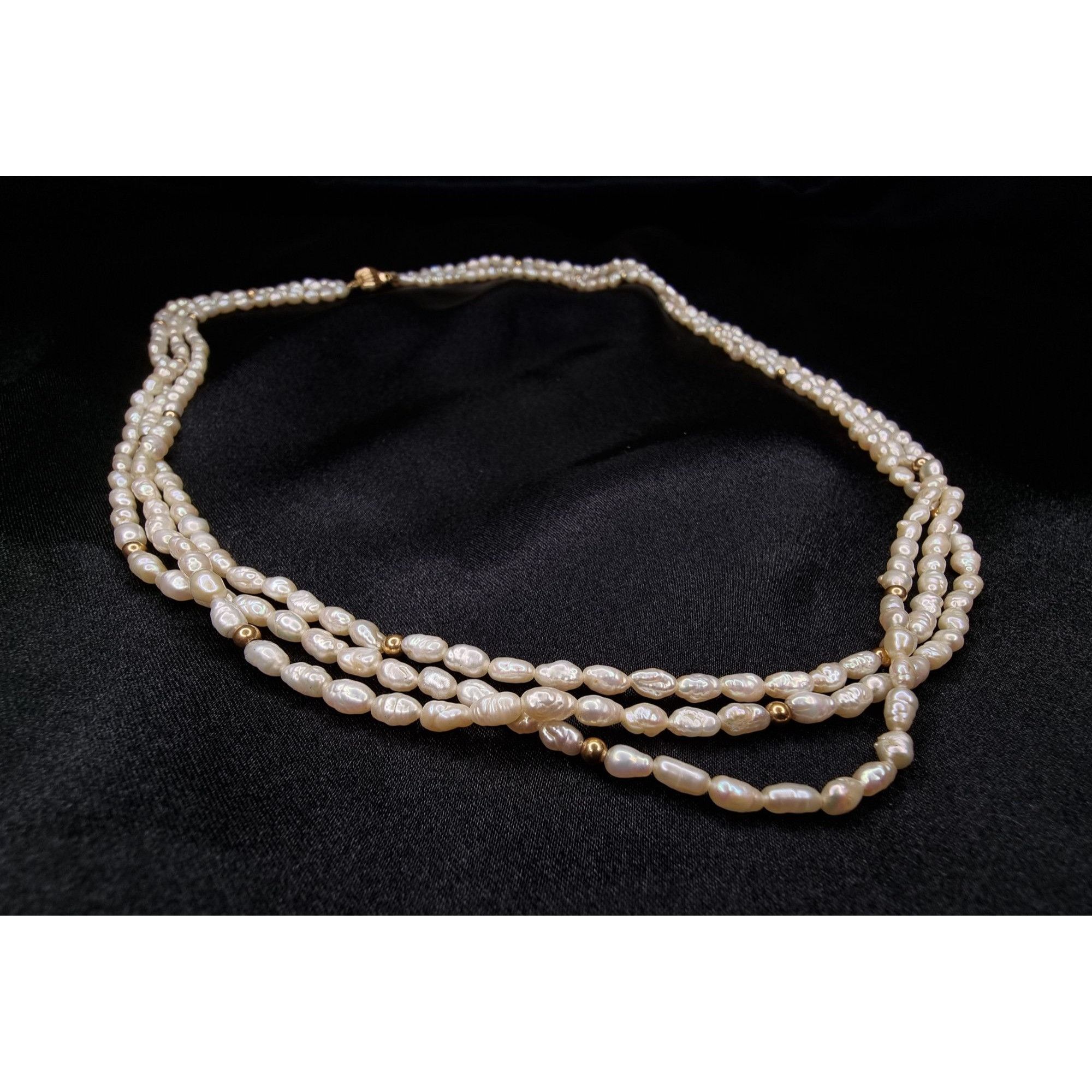 Vintage 14K Gold Freshwater Pearl Triple Strand Necklace