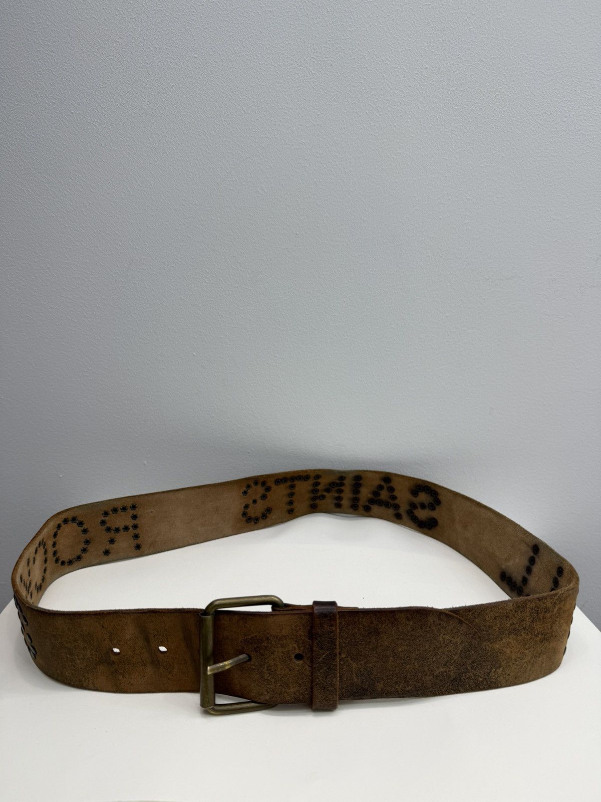 Allsaints Vintage Y2K Allsaints Metal Rivets Studded Leather Belt Size 34 - 1 Thumbnail