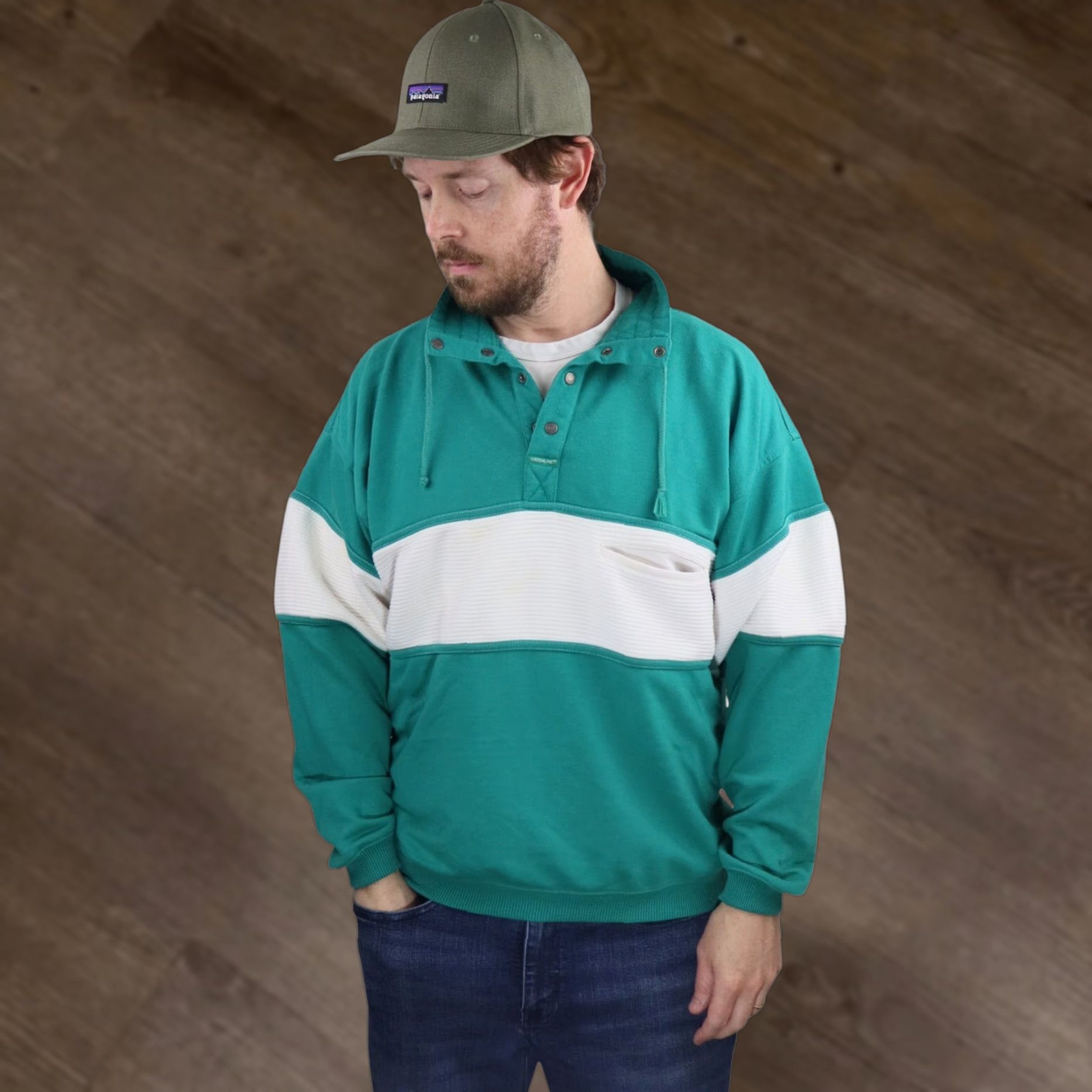 Etro VINTAGE Greenline Sport Sweatshirt Mens Large Green 90s Retro Rugby Henley Mock Neck Pockets Fleece Cotton Blend Decade 80s 90s Vintage Size US L / EU 52-54 / 3 - 1 Thumbnail