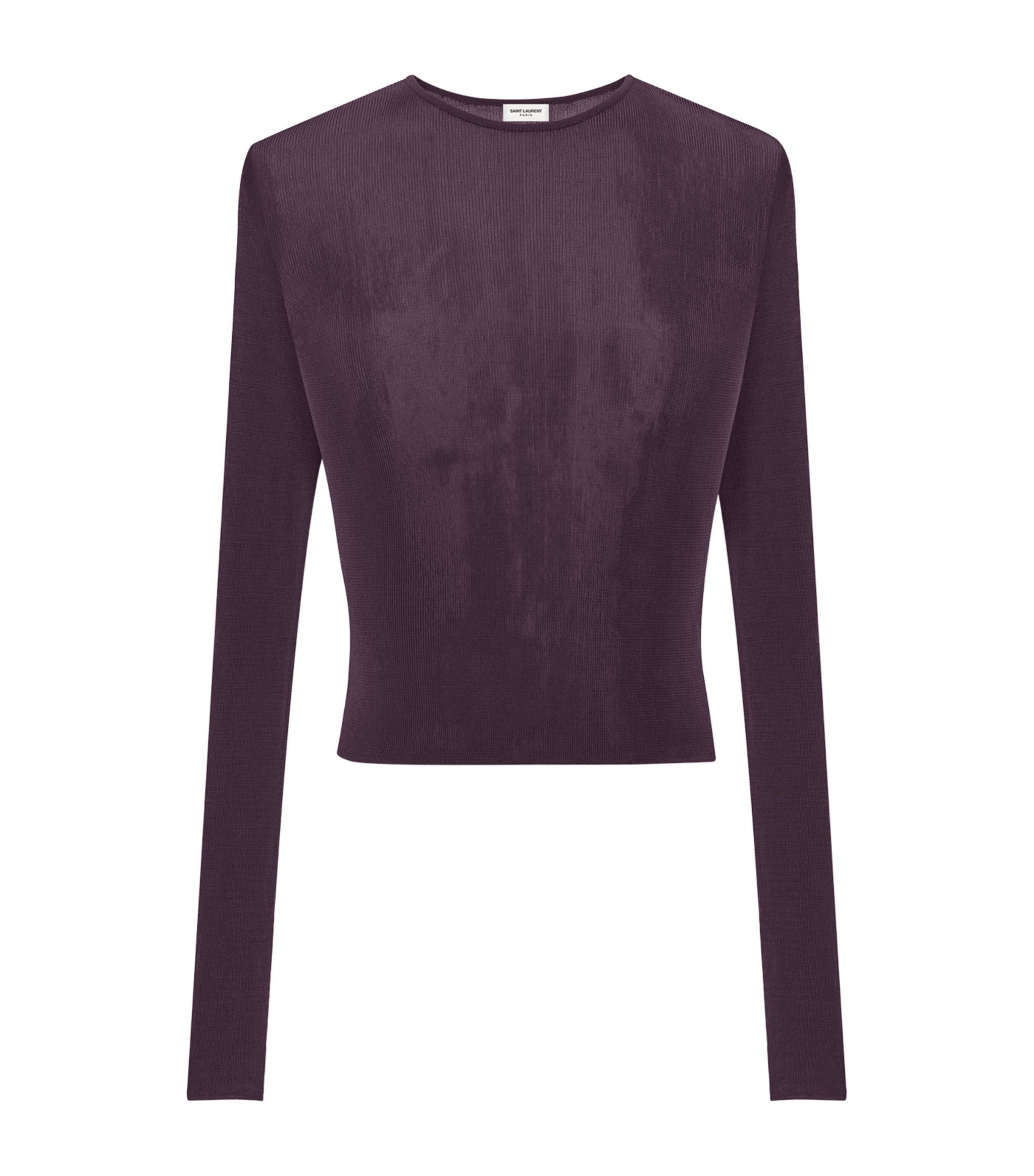 Saint Laurent Paris o1s1wg111024 Fitted Crop Top in Purple Size S / US 4 / IT 40 - 1 Thumbnail