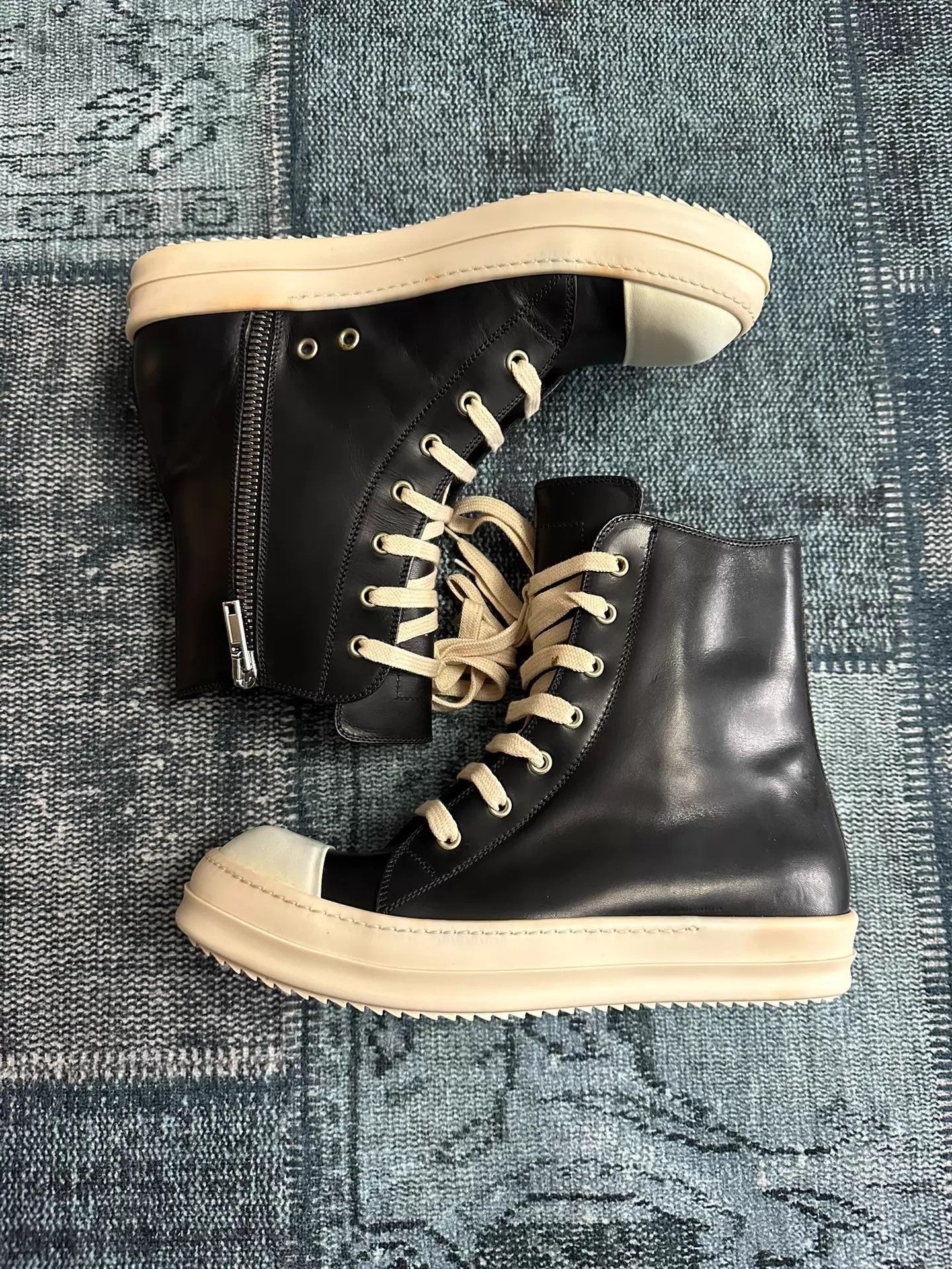 Rick Owens Black High-Top Leather Sneakers Size 9 Size US 9 / EU 42 - 1 Thumbnail