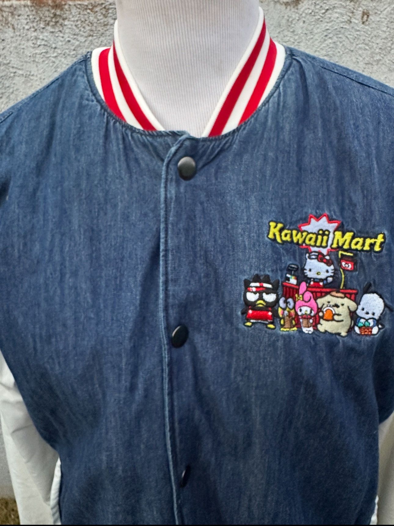 Sanrio Hello Kitty Kawaii Mart Denim Varsity Jacket Size M