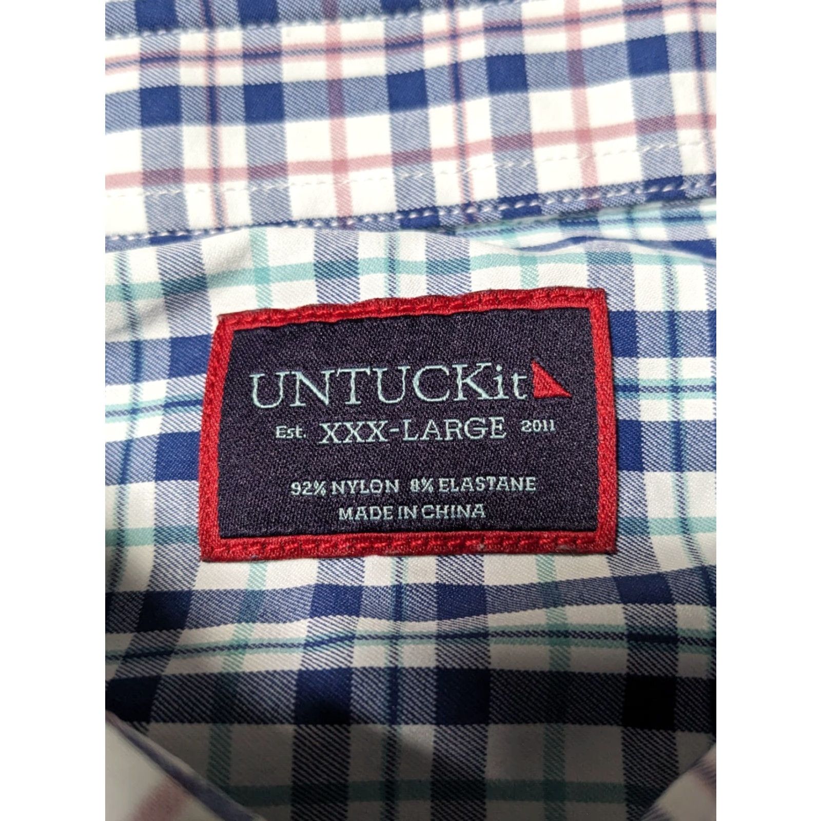 UNTUCKit UNTUCKit REGULAR FIT MACUL Men 3XL Blue Plaid Nylon Stretch Shirt EUC Size US XXL / EU 58 / 5 - 7 Thumbnail