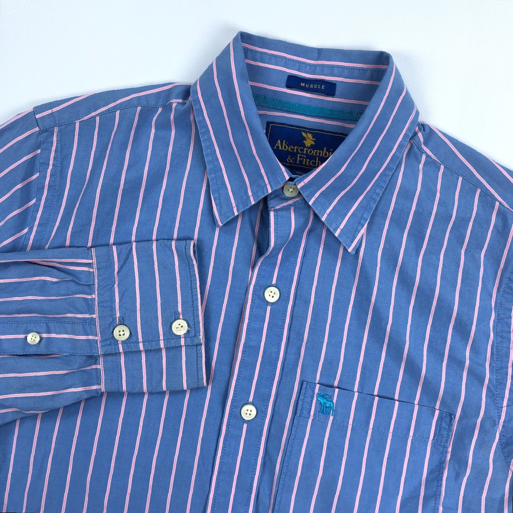 Abercrombie & Fitch Abercrombie & Fitch Shirt Mens Medium Muscle Fit Vintage Y2K Stripe Button-Up Collared Long Sleeve Blue Size US M / EU 48-50 / 2 - 2 Thumbnail