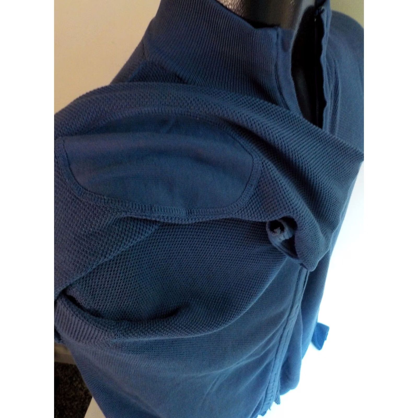 Vintage DAVID DAWAN Zipper Front Mens Cardigan Sweater Blue 100% Cotton XL Knit Mock Neck Ribbed Cuffs and Waistband Regular Size Size US XL / EU 56 / 4 - 4 Thumbnail