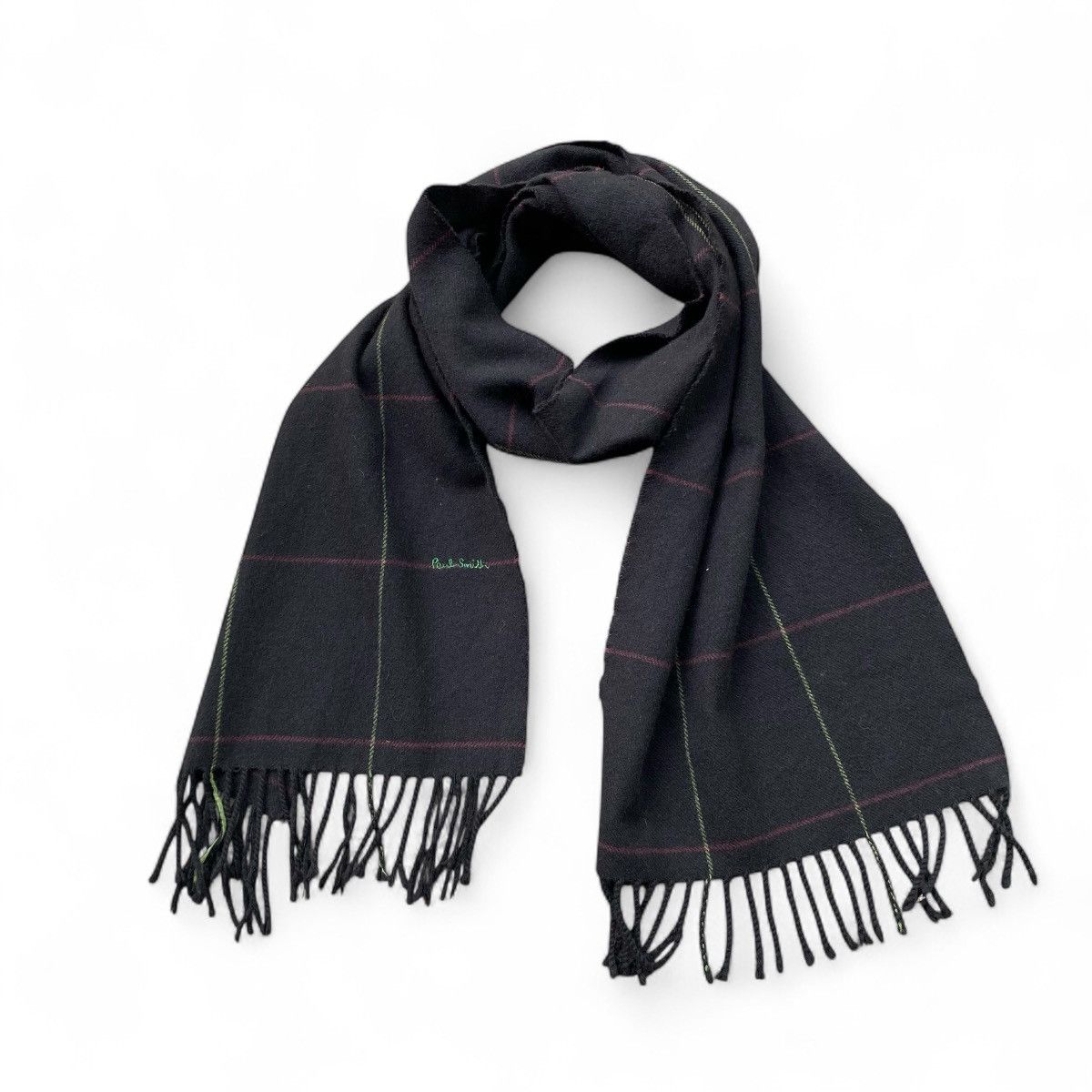 Paul Smith Paul Smith Black Scarf with Green Logo Embroidery Size ONE SIZE - 1 Thumbnail