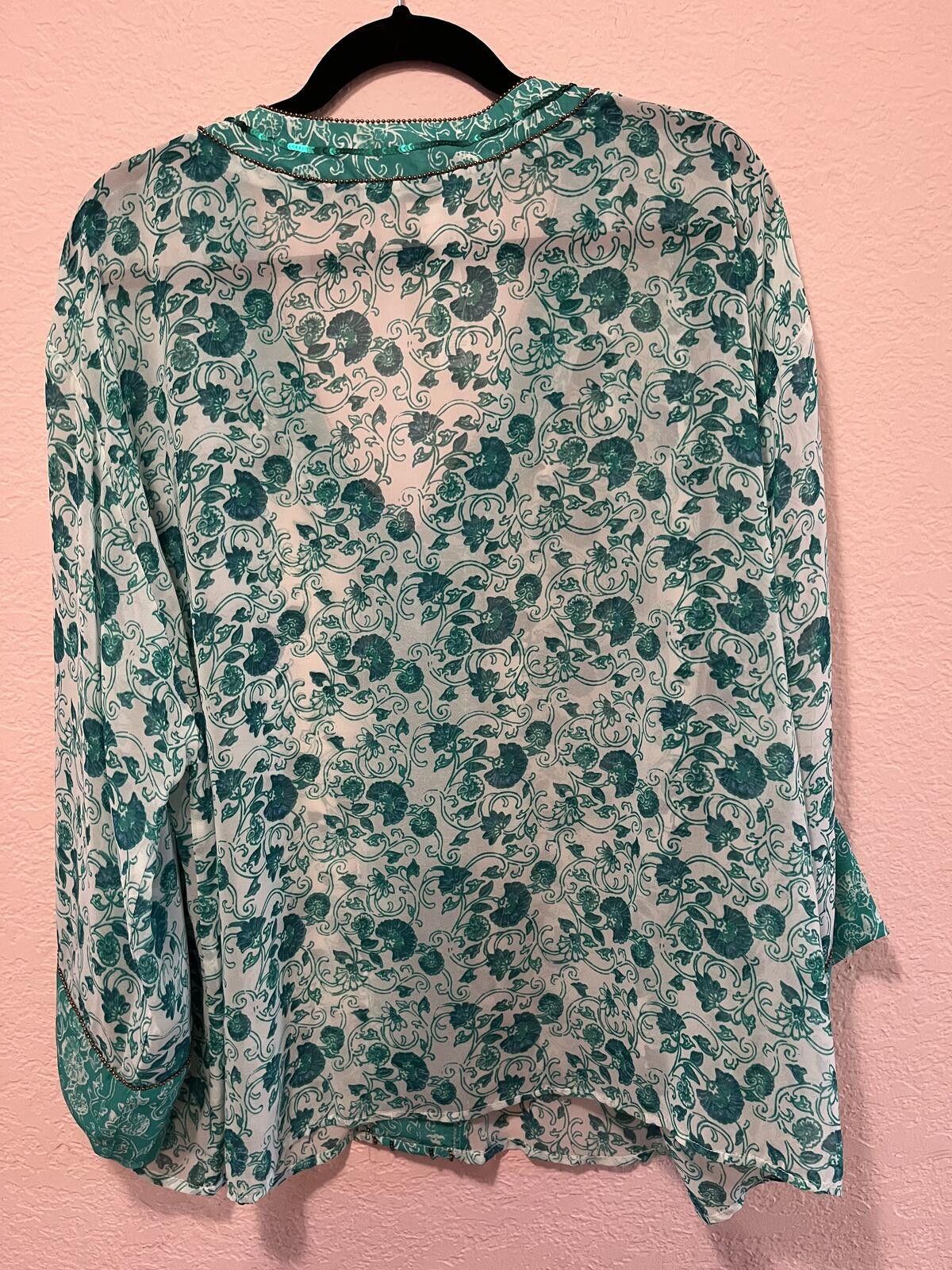 Chicos Chico's Green Floral Patterned V-Neck Blouse with Bell Slee- Size XL / US 12-14 / IT 48-50 - 12 Thumbnail