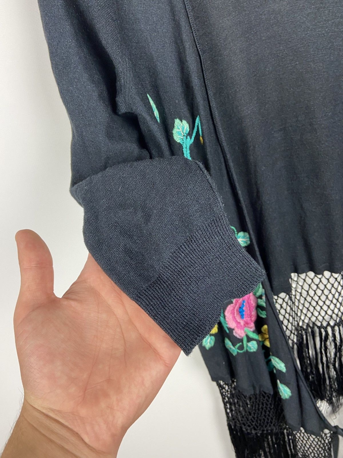 Designer × Kenzo Vintage Kenzo Jeans Silk Knit Fringe Wrap Cardigan Size M / US 6-8 / IT 42-44 - 10 Thumbnail