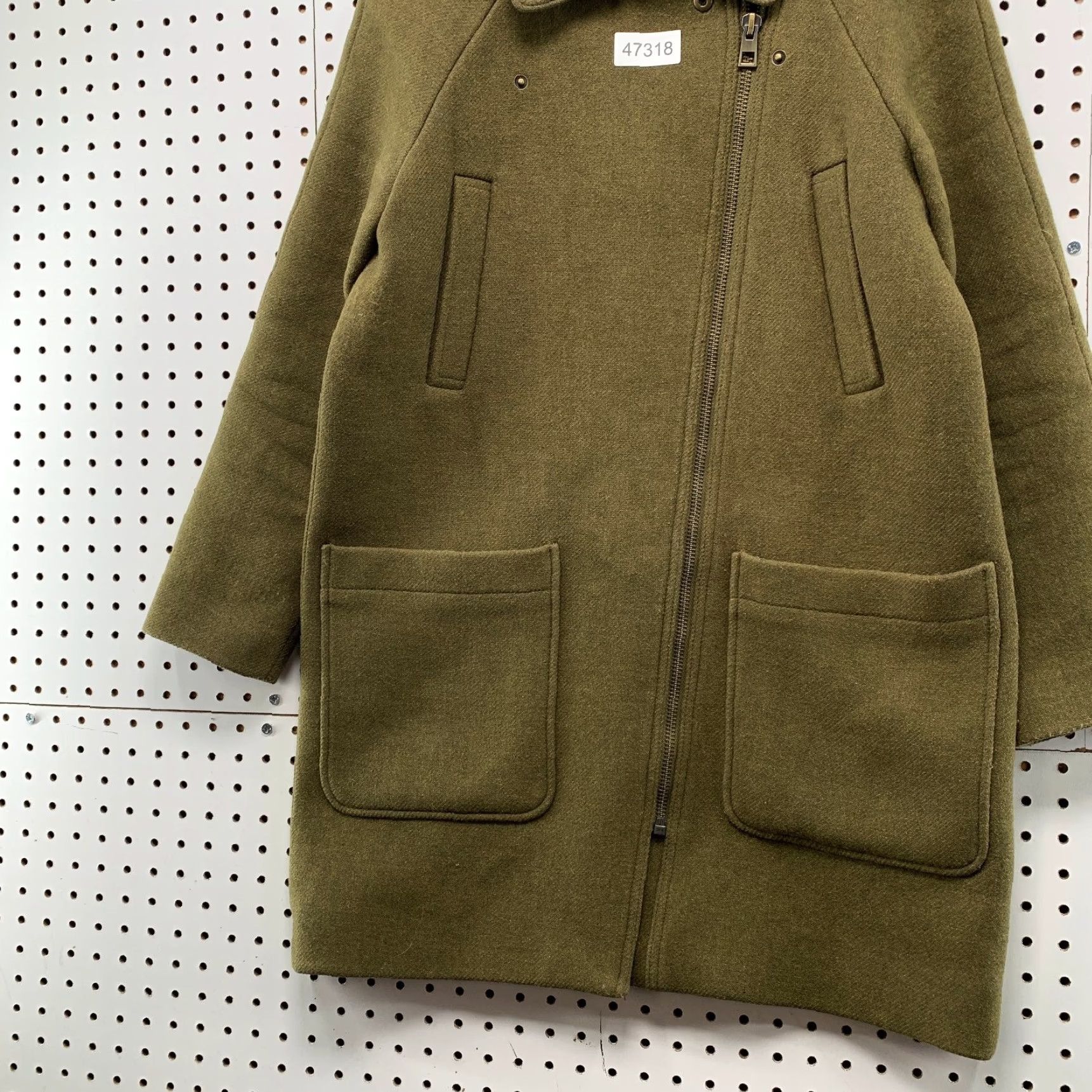 Madewell VINTAGE Madewell Wool Coat Womens Medium Olive Green Asymmetrical Zip Cashmere Blend Coat Long Wool Herringbone Green 90s Womens Size M / US 6-8 / IT 42-44 - 6 Thumbnail