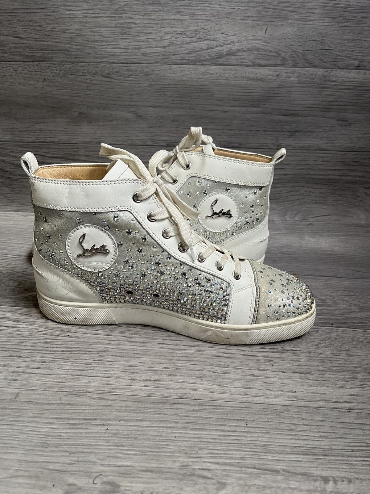 Christian Louboutin Christian loubotin leather crystal emblished hi-top sneaker Size US 7 / EU 40 - 10 Thumbnail