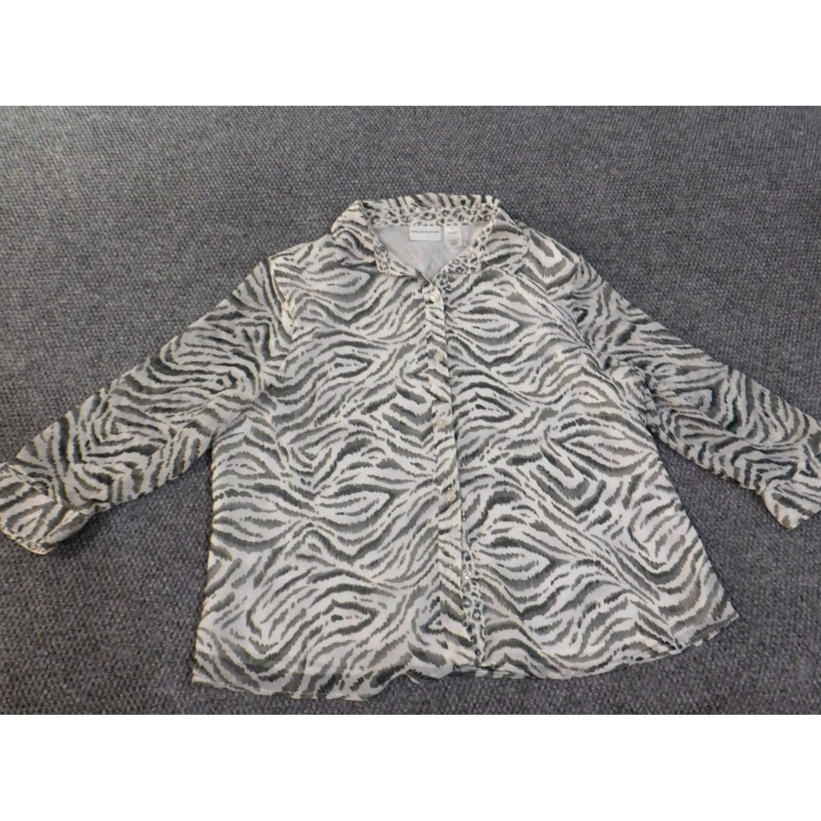 Vintage Alfred Dunner Button-Up Shirt Women 20 Plus Gray Geometric Lined Polyester Casual Long Sleeve Size 3XL / US 20-22 - 6 Thumbnail