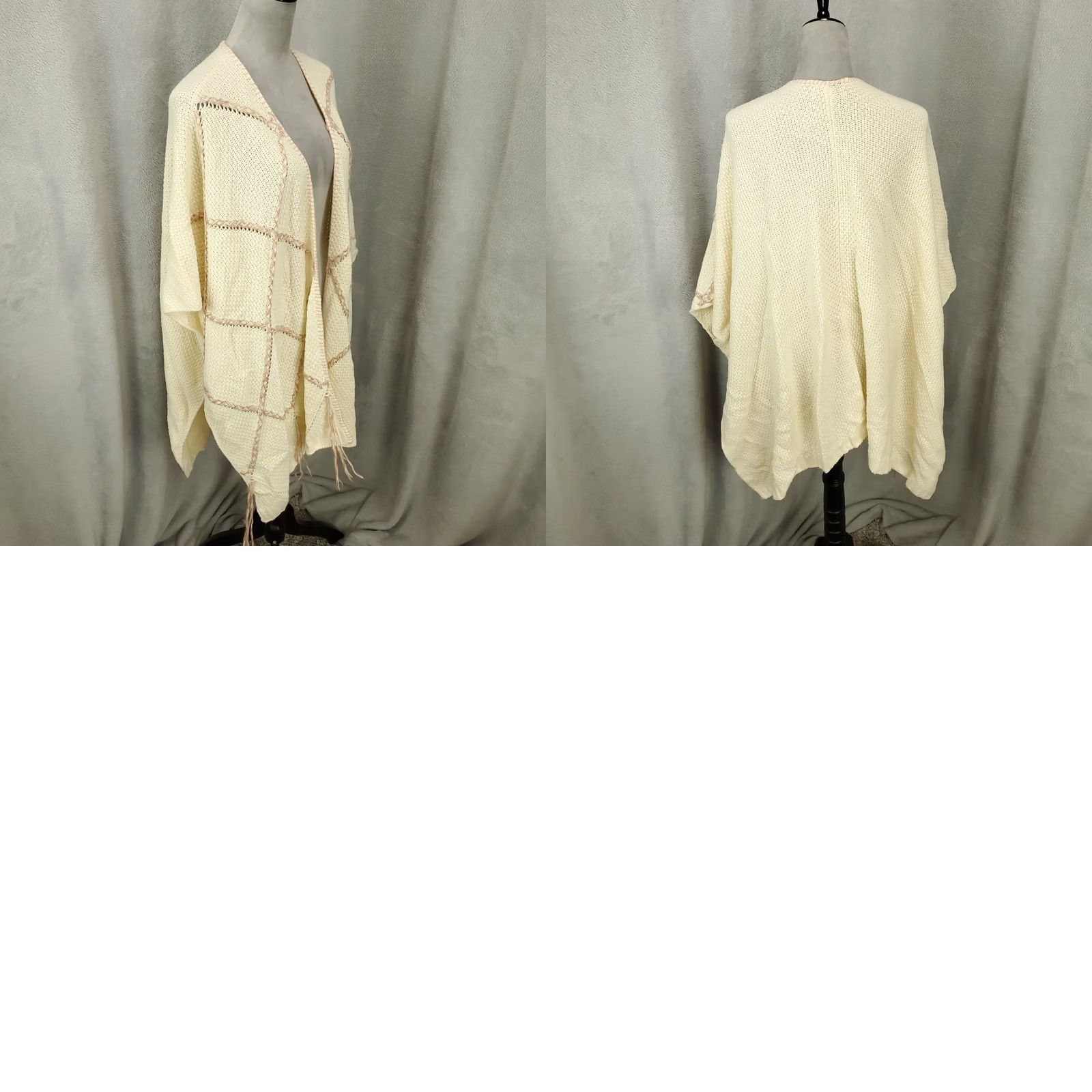 Vintage Knox Rose Cardigan XL Ivory Pink Open Front Knit Oversized Boho Shirt Womens Size XL / US 12-14 / IT 48-50 - 8 Thumbnail