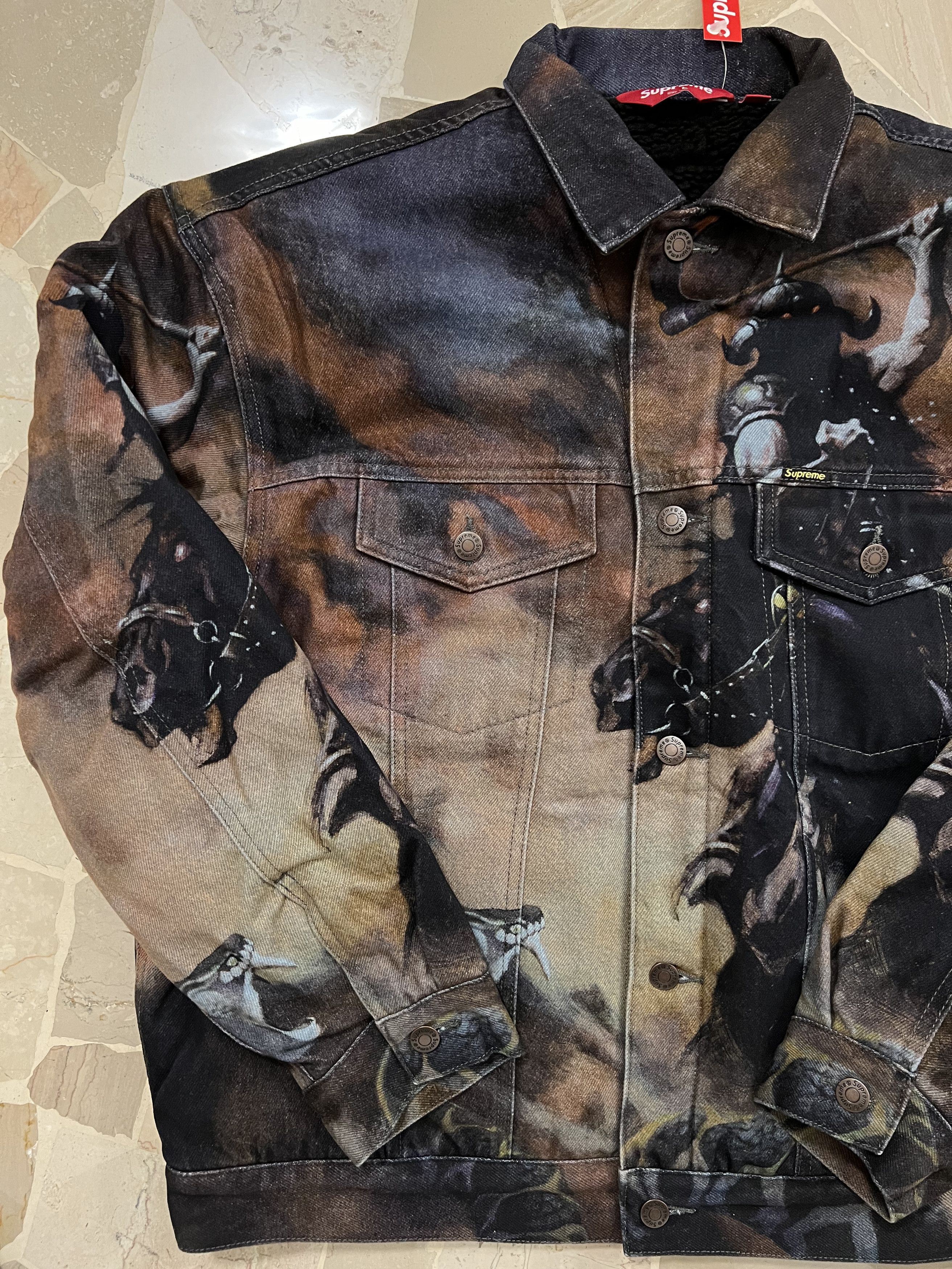 Supreme Frank Frazetta Faux Shearling Lined Trucker Jacket 
