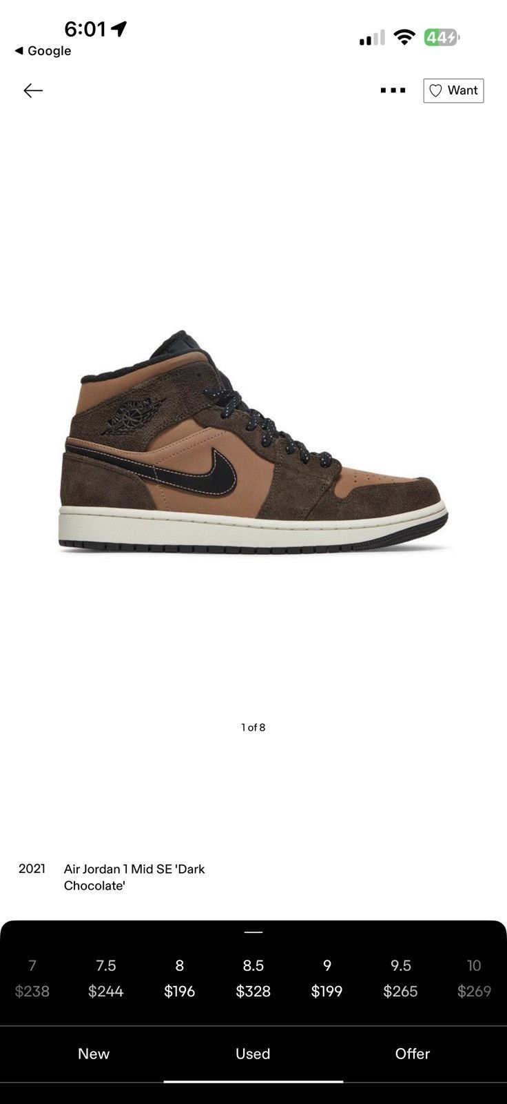 Nike Air Jordan 1 Mid SE 'Dark Chocolate' 2021 Size US 9 / EU 42 - 3 Thumbnail