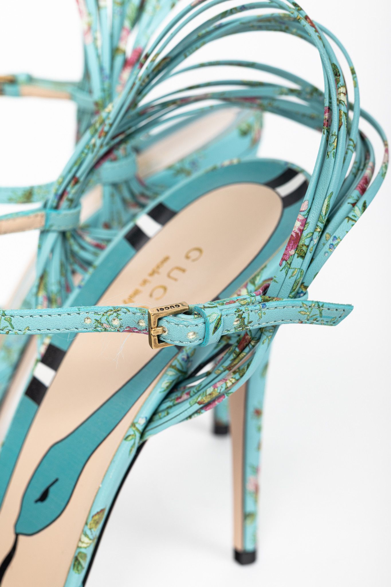 Gucci Gucci Allie Floral-Print Leather Knotted High-Heel Sandals Size US 9.5 / IT 39.5 - 10 Thumbnail