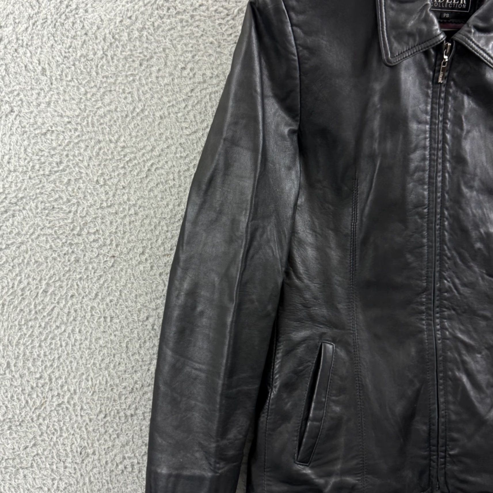 Skin VINTAGE Adler Collection Women's Small Petite Black Lamb Skin Leather Moto Biker Jacket Size S / US 4 / IT 40 - 4 Thumbnail