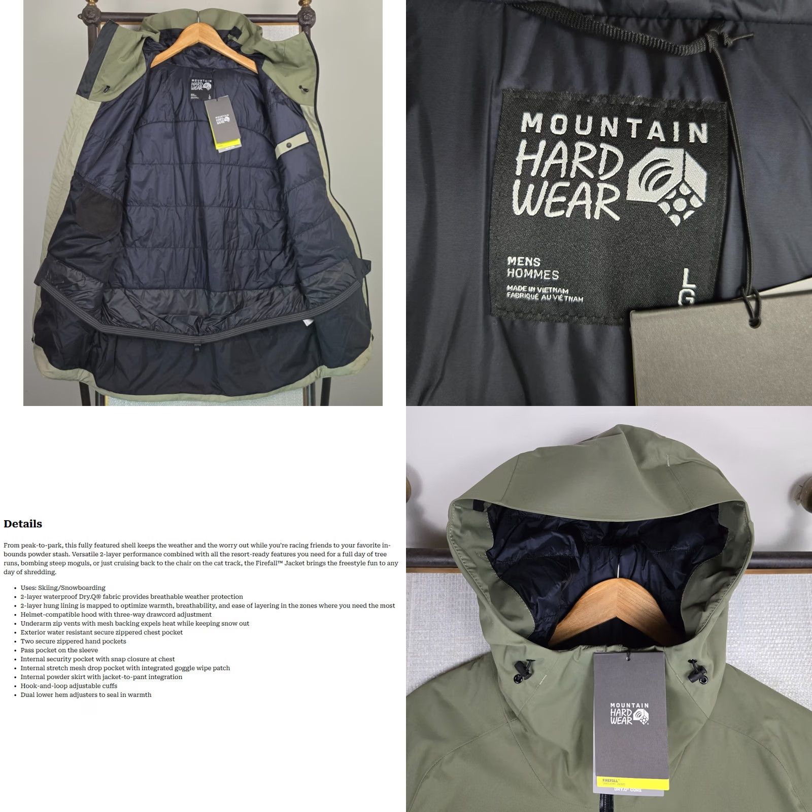 Mountain Hardwear Mountain Hardwear Mens Jacket Insulated Waterproof Hooded Winter Ski Coat Green Large Size US L / EU 52-54 / 3 - 9 Thumbnail