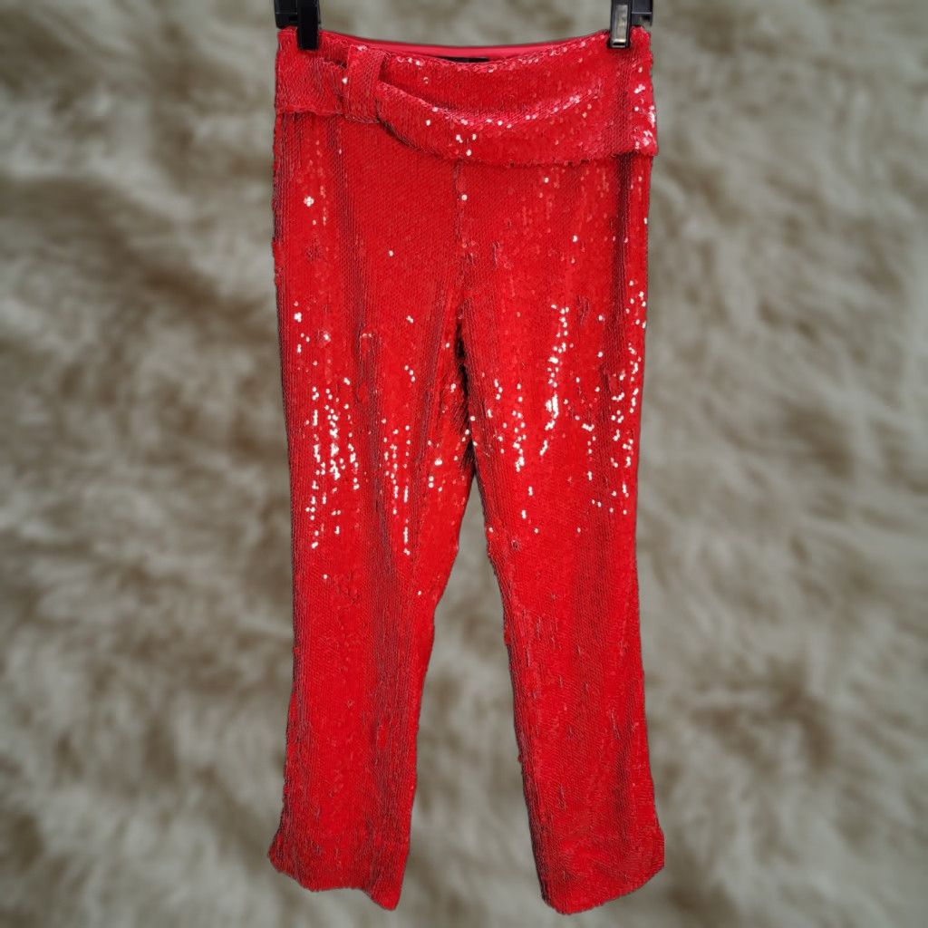 Vintage INC Womens International Concepts Tie Waist Sequin Side Slit Pants XS Red Bootcut Baggy? No, Pants is enough Size 26" / US 2 / IT 38 - 1 Thumbnail