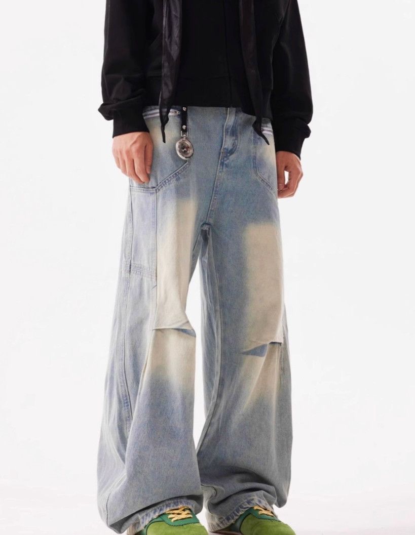 Jean × Vintage Fake Two-piece Pleated Jeans Splicing Distressed Size US 28 / EU 44 - 2 Thumbnail