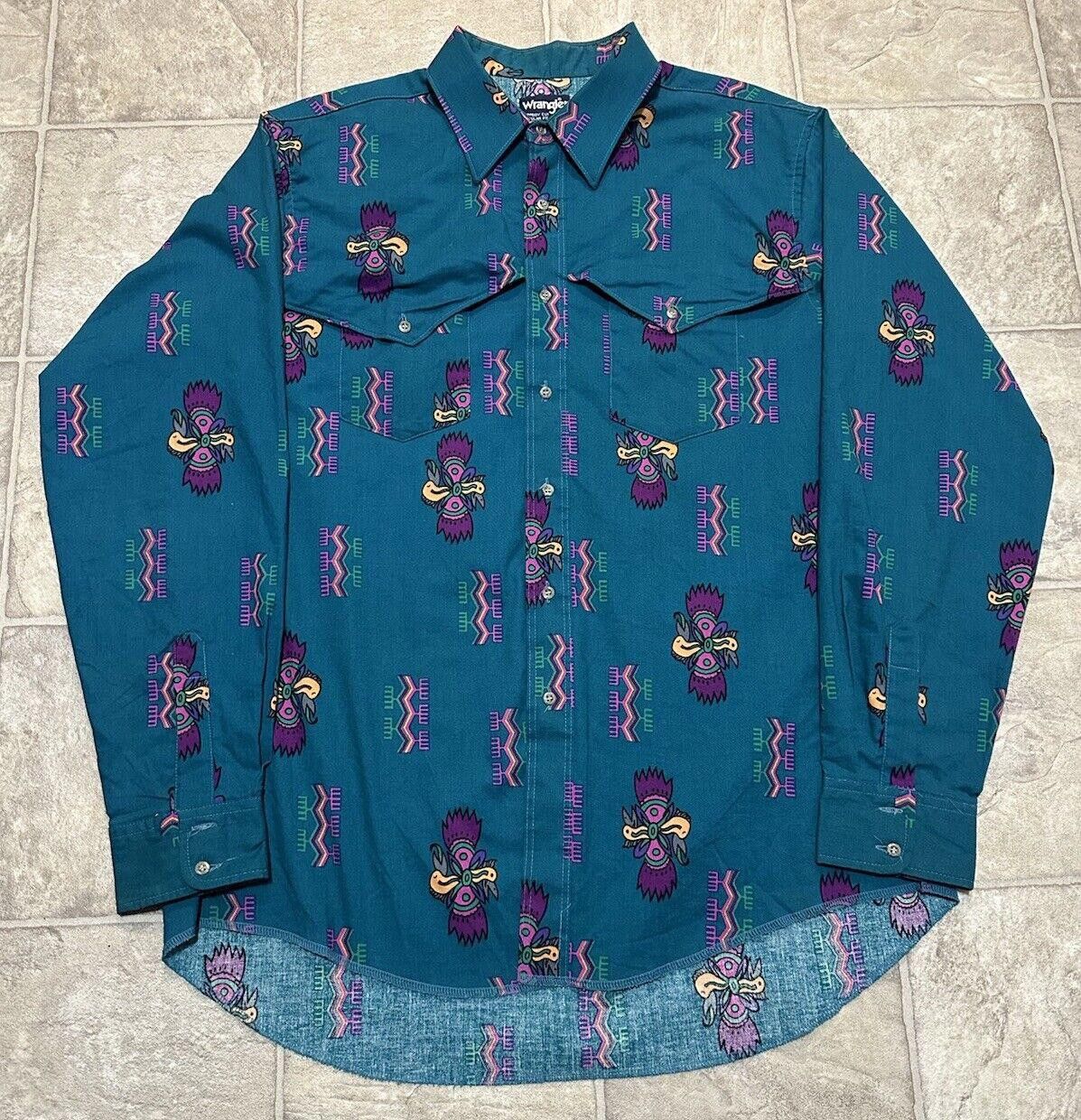 image of VTG Wrangler Brushpopper Men’S Shirt 17.5-36 Made In Usa in Blue, Men's (Size Medium)