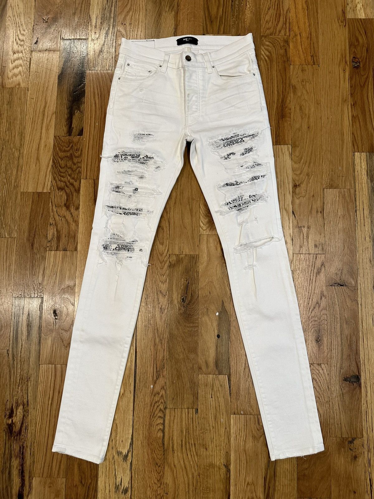 Amiri Amiri MX1 White Paisley White Denim Jeans Size 31 | Grailed