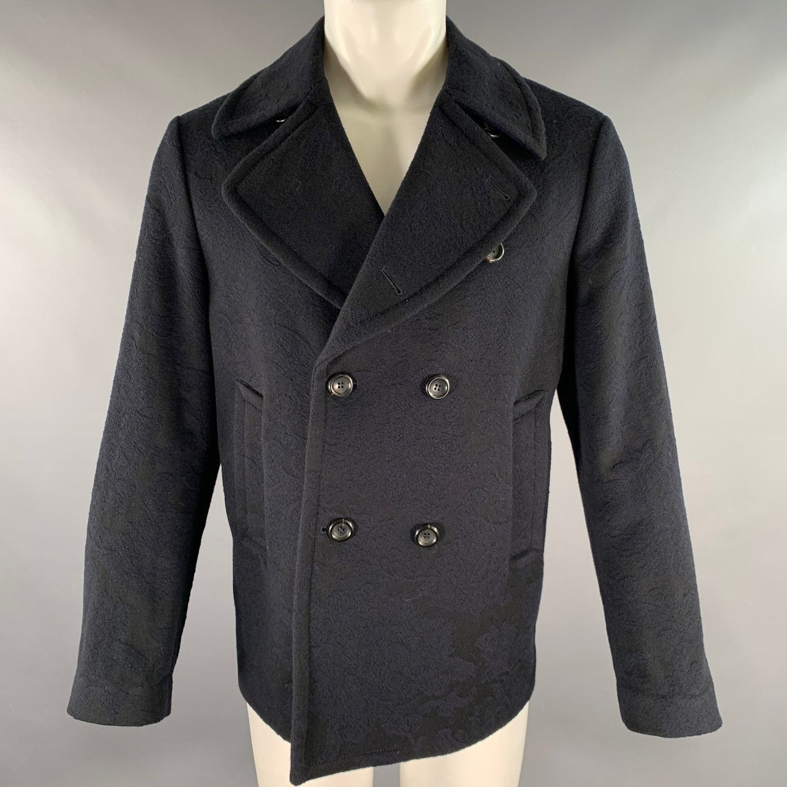 Etro Size S Navy Abstract floral Wool Double Breasted Peacoat Size US S / EU 44-46 / 1 - 1 Thumbnail