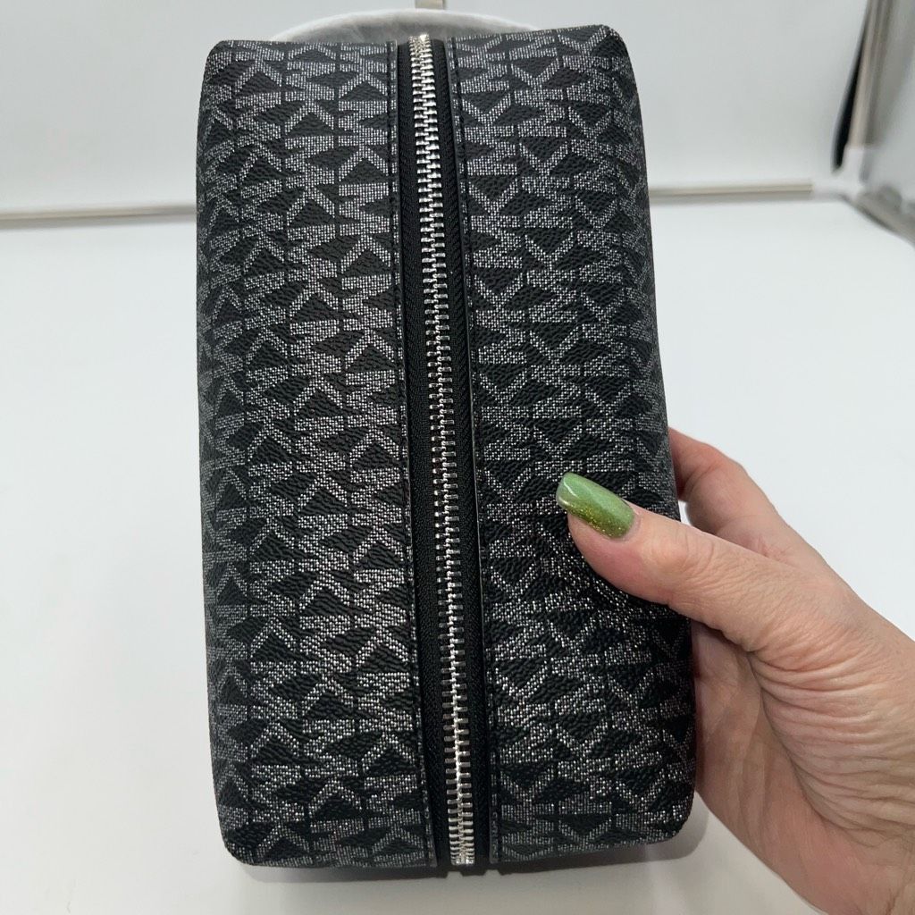 Michael Kors Michael Kors Black and Silver MD Travel Case with Snakeskin Embossed Leather on bottom and Handle Size ONE SIZE - 6 Thumbnail