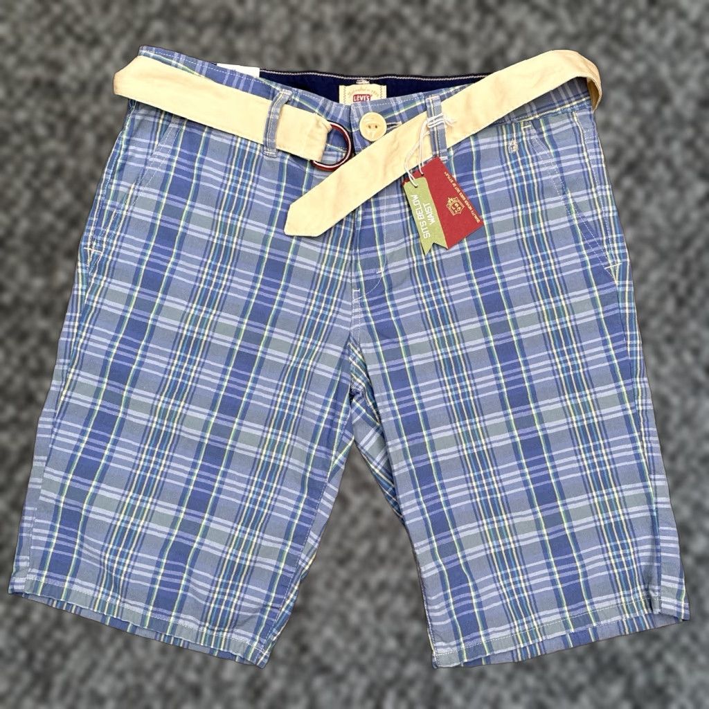 Levi's Levis Bermuda Shorts Womens 10 Blue Plaid Twill Belt 2005 New Size 32" / US 10 / IT 46 - 1 Thumbnail