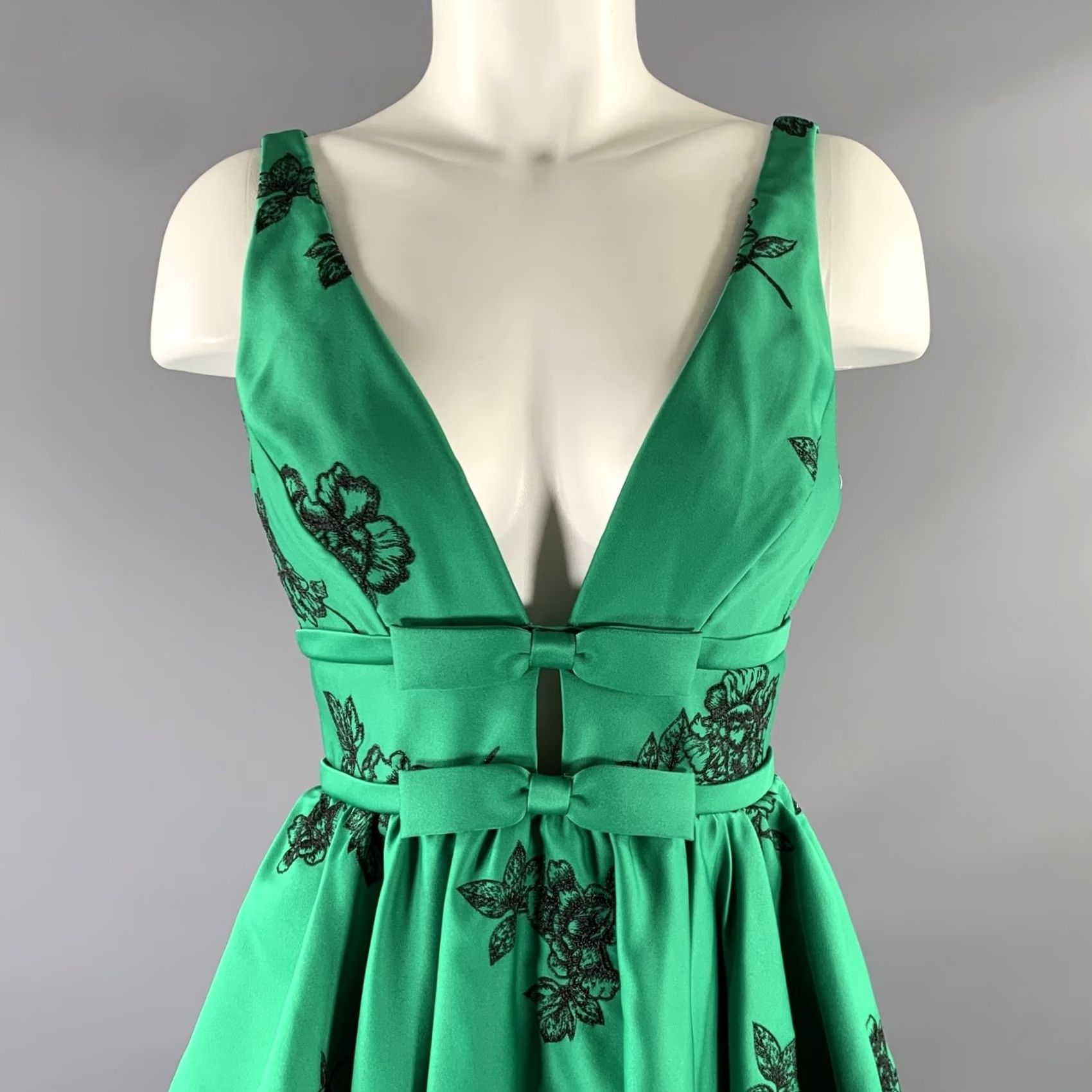 Marchesa MARCHESA Size 2 Green Black Floral Bubble Hem Knee-Length Dress Size XS / US 0-2 / IT 36-38 - 2 Thumbnail