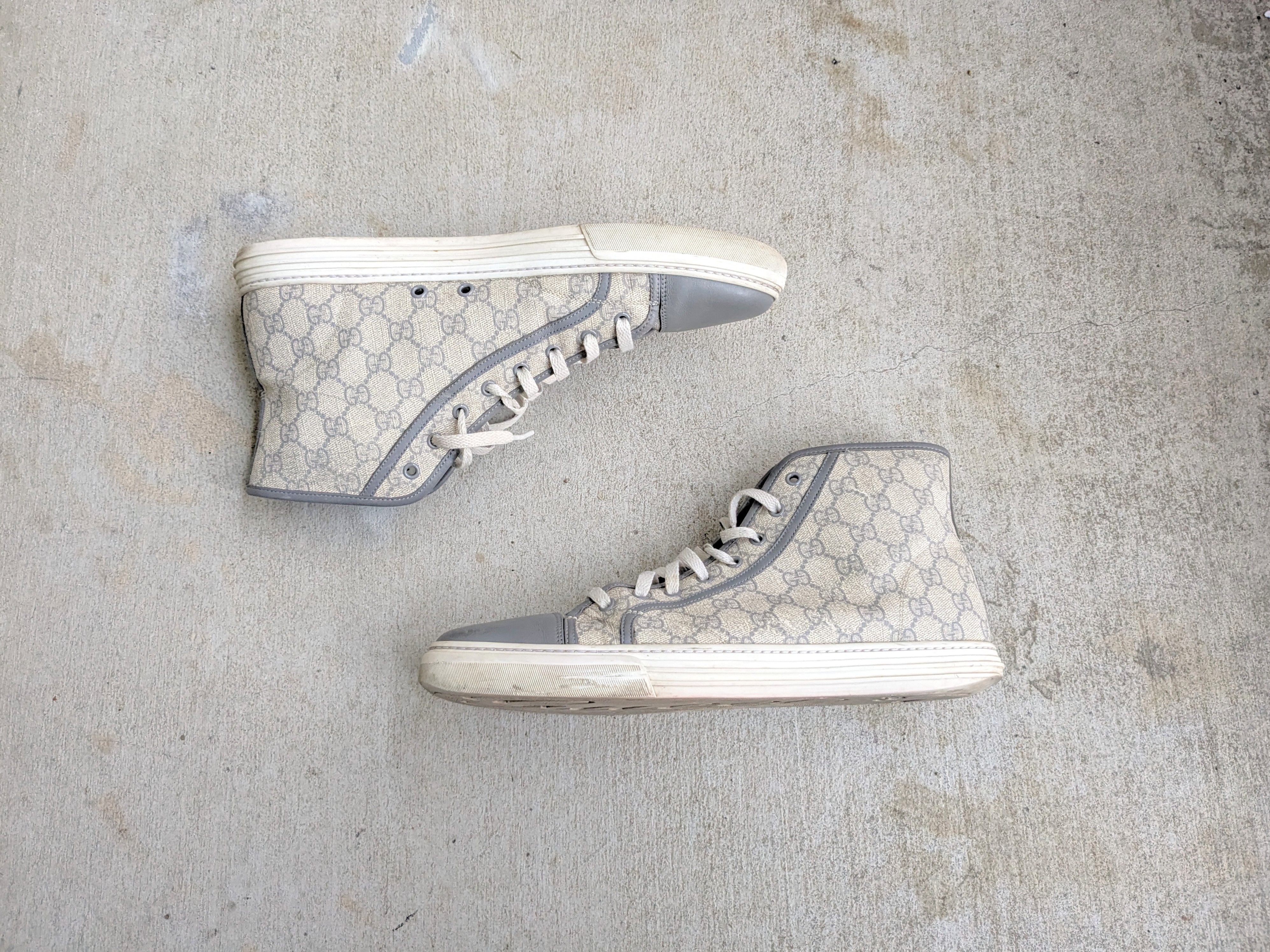 Gucci Gucci Monogram Sneakers 12.5 Canvas Gray White High Size US 12.5 / EU 45-46 - 1 Thumbnail