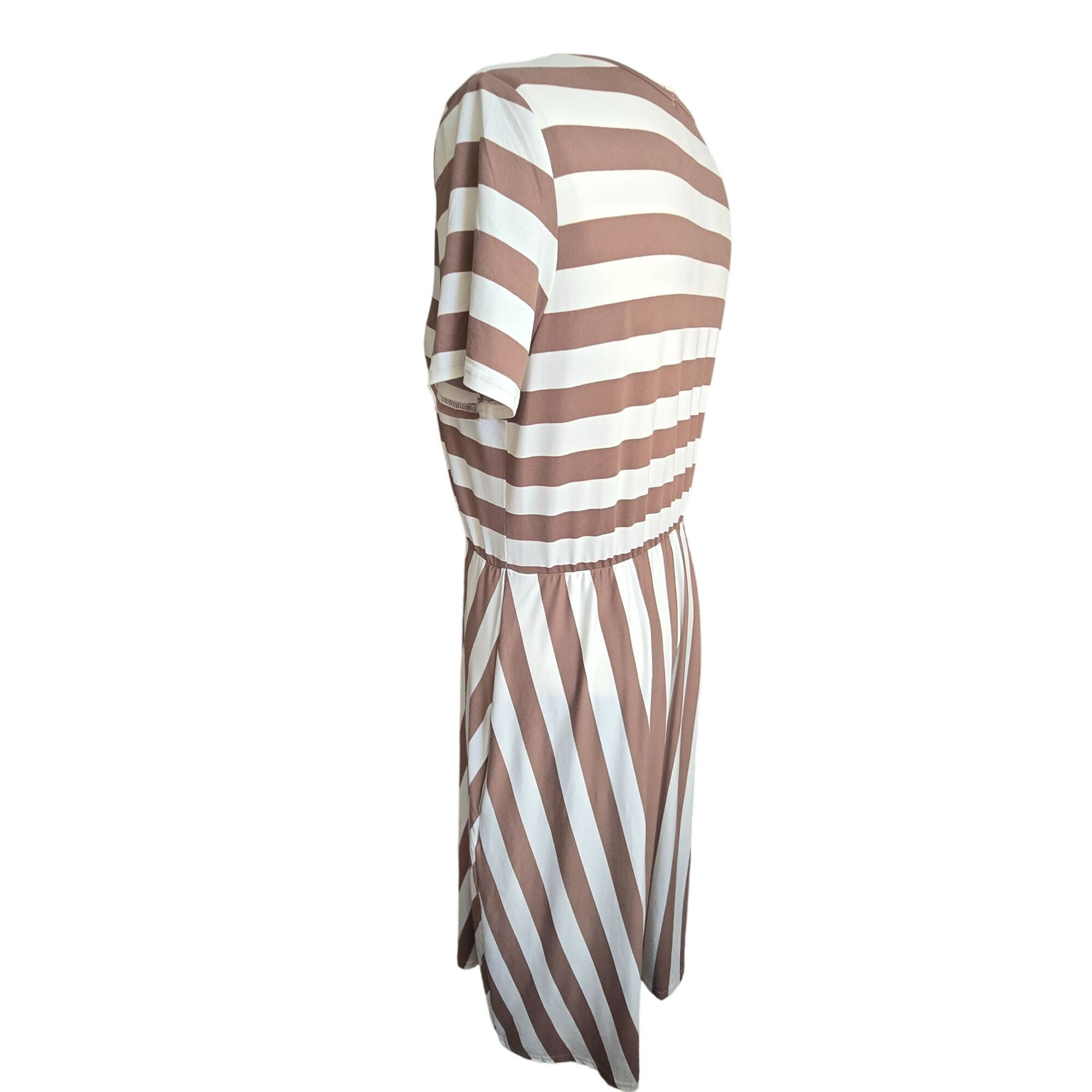 Other Striped Brown & White Dress Short Sleeve Casual By Levaca Si Size L / US 10 / IT 46 - 6 Thumbnail