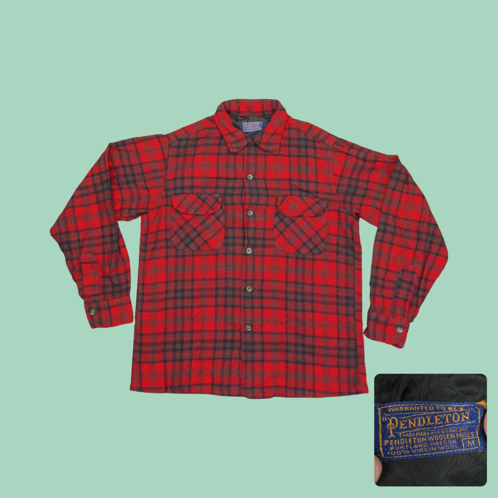 Pendleton Pendleton 1960s Boxy Cropped Wool Flannel Shacket Size L / US 10 / IT 46 - 1 Thumbnail