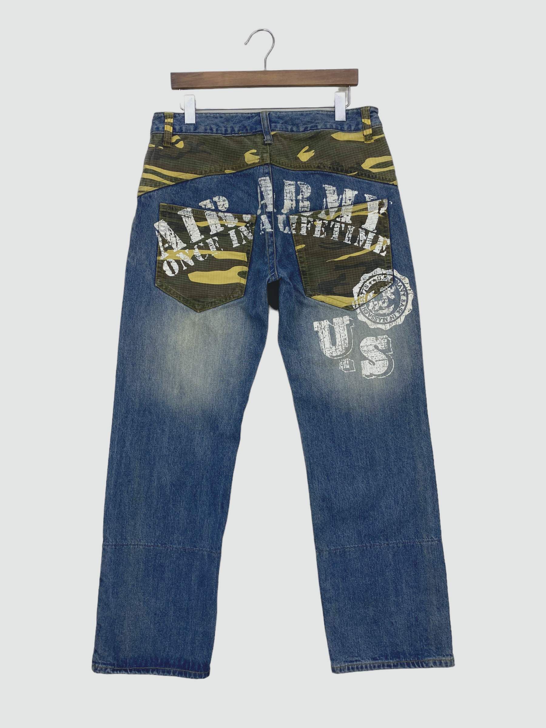 Japanese Brand Massive Squad Air Army Camo Denim Pants Distressed Jeans Size US 34 / EU 50 - 1 Thumbnail